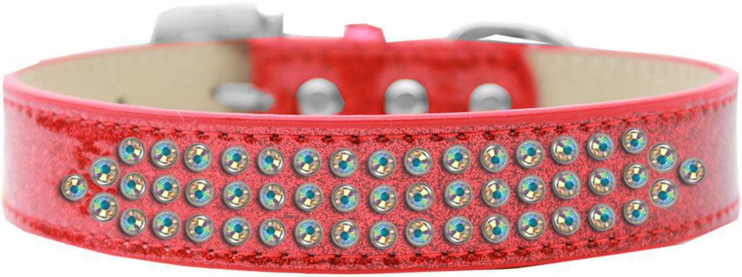 Mirage Pet Products Three Row AB Crystal Ice Cream Dog Collar, Size 20, Red