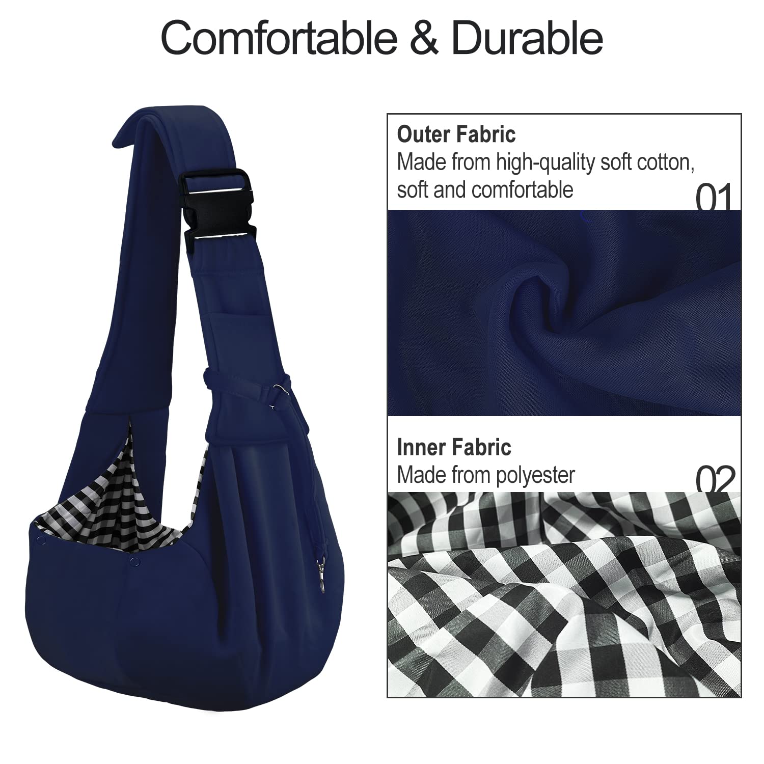 Petloft Reversible Dog Cat Sling Carrier, Small Dog Carrier, Adjustable Dog Sling, Hands Free Cross Body Carrier With Collar Hook For Dog/Cat/Bunny Up To 11Lb (Blue)