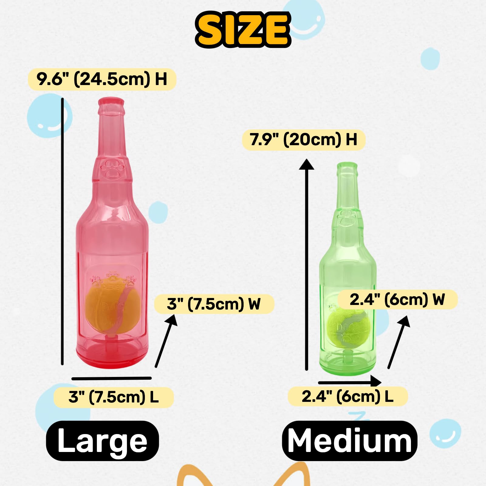 Cute Tough Dog Toy Rubber Bottle Squeaky Dogs Chew Toy Long Lasting Interactive Fetch Toy For Teething Tennis Ball Included (Gre