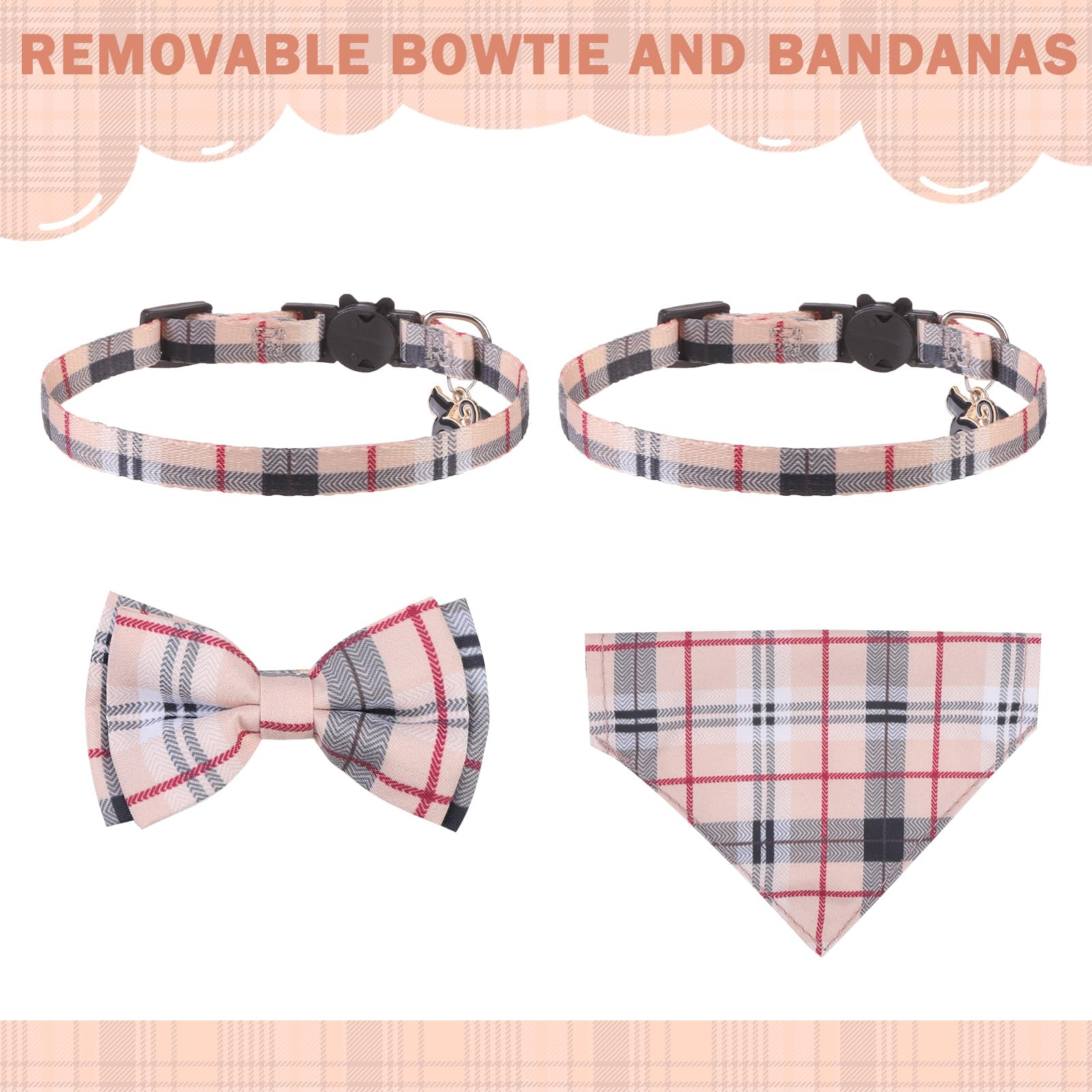 Scenereal Plaid Cat Bandana Collars - 2 Pack Breakaway Kitten Collars With Bell Bowtie, Accessories For Pet Birthday Collars, Ad