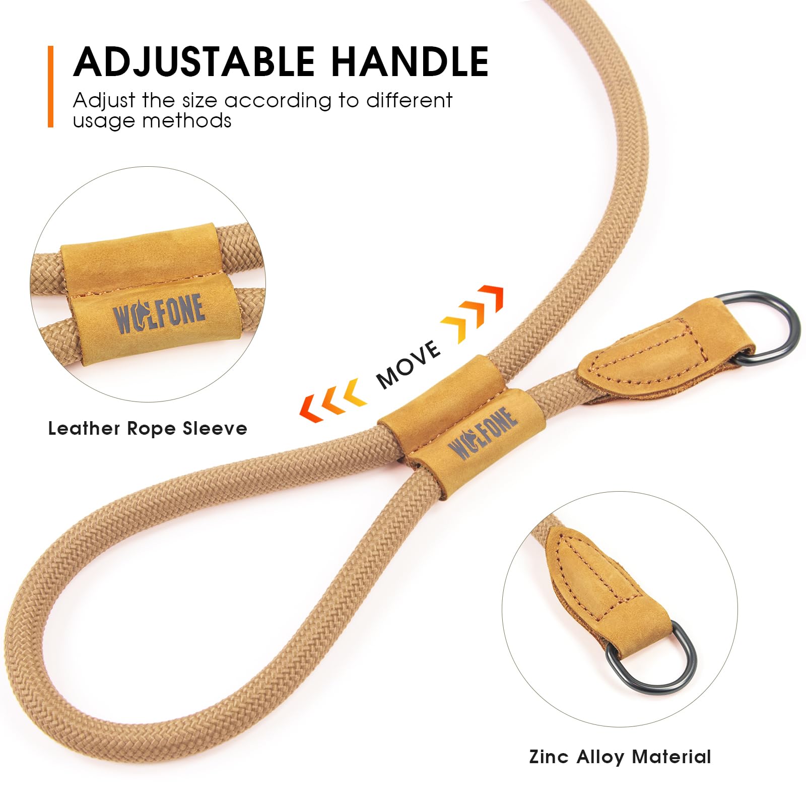 Wolfone Slip Lead Dog Leash - Heavy Duty 3m Sand Rope Leash with Adjustable Loop & Hands-Free Handle for Training Active Dogs
