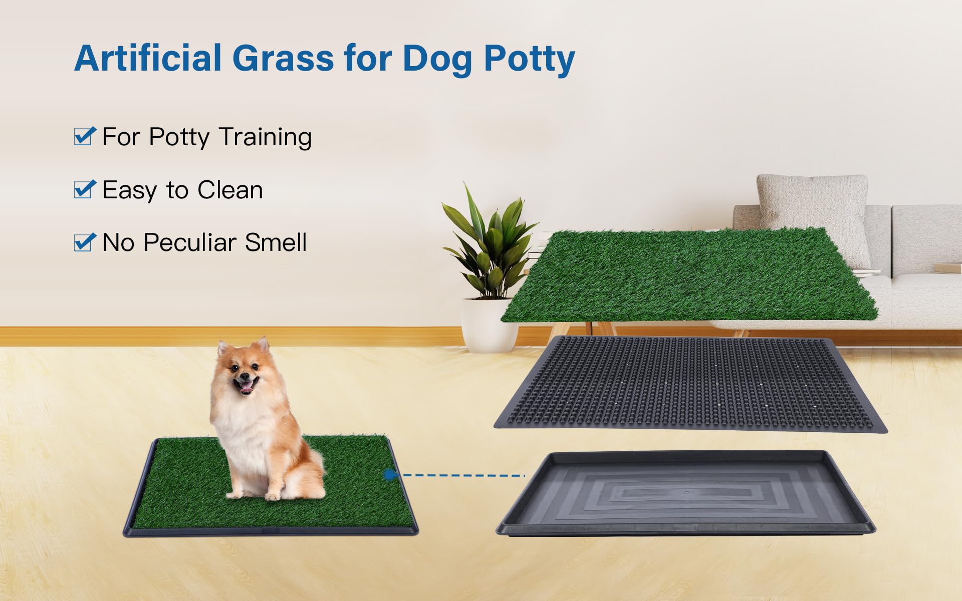Fluffydream Dog Grass Pad With Tray, 20''X25'' Artificial Grass For Dogs Potty Strong Absorbency Dog Grass Pad With Tray, Litter