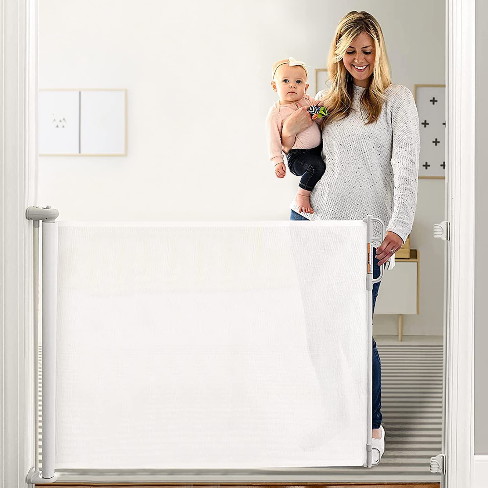 Retractable Baby Gate, Momcozy Extra Wide Mesh Baby Gates for Stairs, 33 Tall, Extends to 71 Wide, Pet Dog Gate for Doorways, St