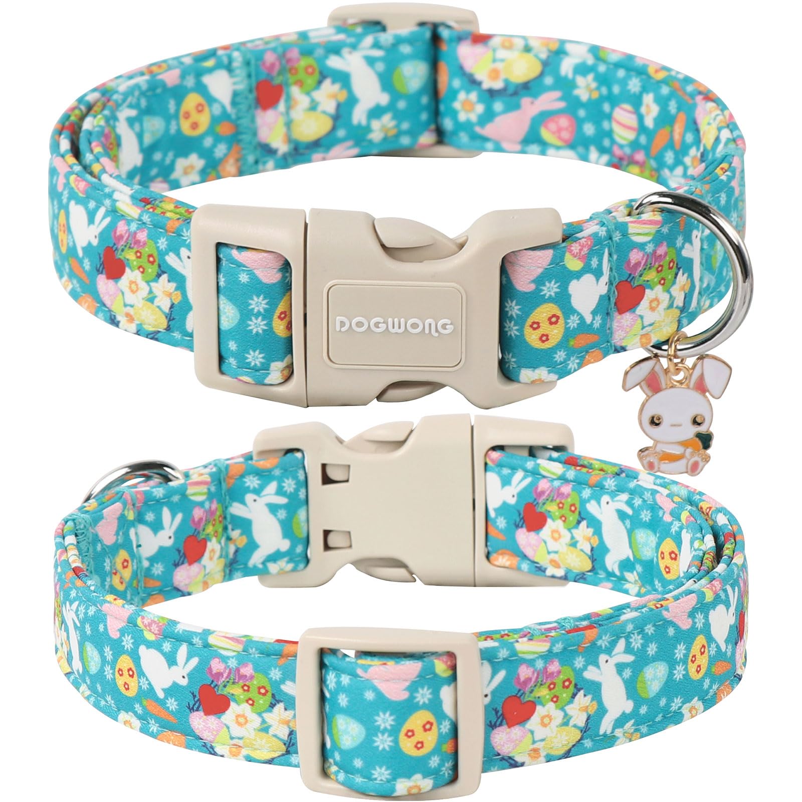 Dogwong Cute Flower Bunny Eggs Easter Dog Collar - Pink, Adjustable For Medium & Large Dogs