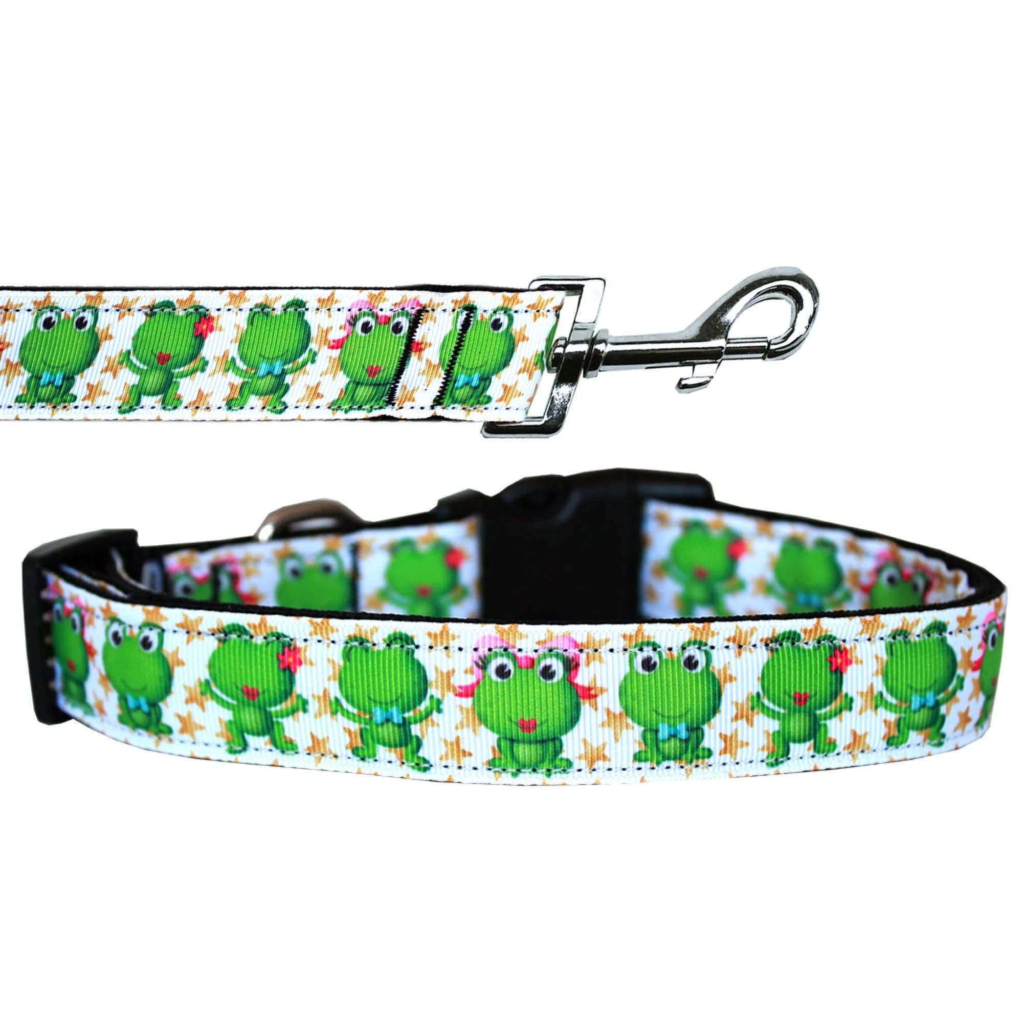 Pet Dog & Cat Nylon Collar or Leash, "Happy Frogs" SM Collar