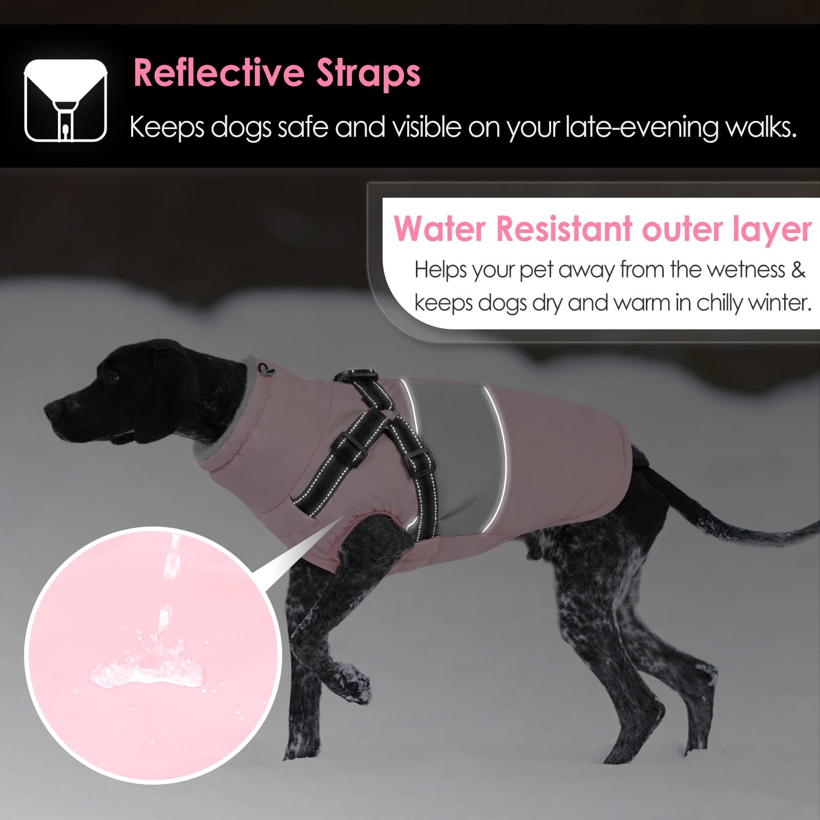 Aofitee Dog Coat - Large Dog Jacket With Built-In Harness - Reflective Waterproof Winter Jacket With Warm Fleece Collar - Pink X
