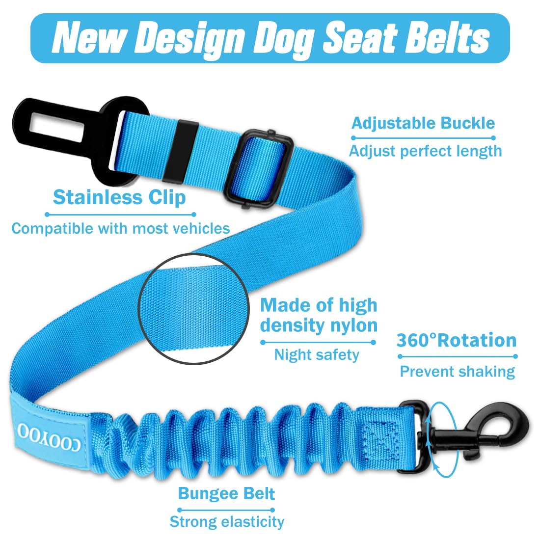 Cooyoo Dog Seat Belt,3 Piece Set Retractable Dog Car Harness Adjustable Dog Seat Belt For Vehicle Nylon Pet Safety Seat Belts He