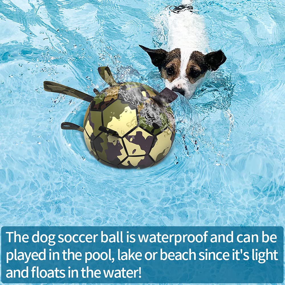 Qdan Dog Toys Soccer Ball, Interactive Dog Toys For Tug Of War, Dog Tug Toy, Dog Water Toy, Durable Dog Balls For Medium & Large Dogs-Camouflage(8 Inch)