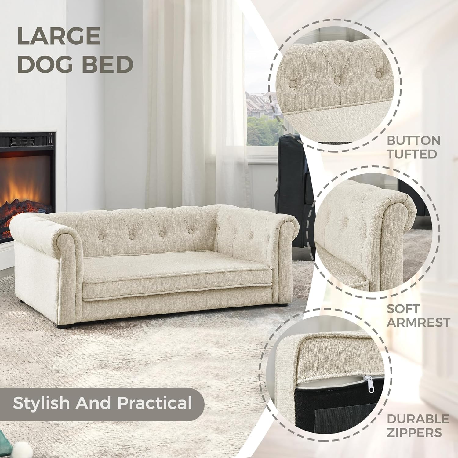 Vynelito Dog Sofa Couch For Medium To Large Dogs, 31'' Memory Foam Dog Couch With Washable Fabric, Removable Cushion, Sofa Bed F