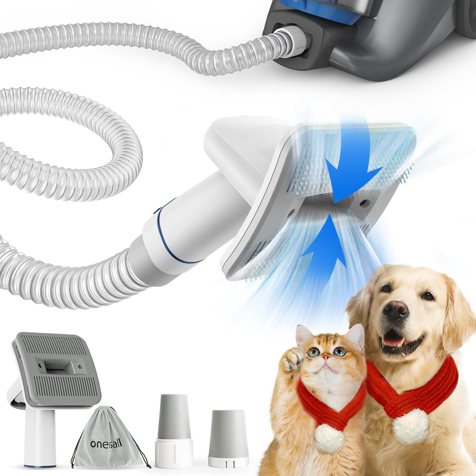 oneisall Dog Brush Vacuum Attachment with 1-1.5 Universal Adapter,Dog Vacuum Brush for Shedding with 1.5m Extension Tube for H