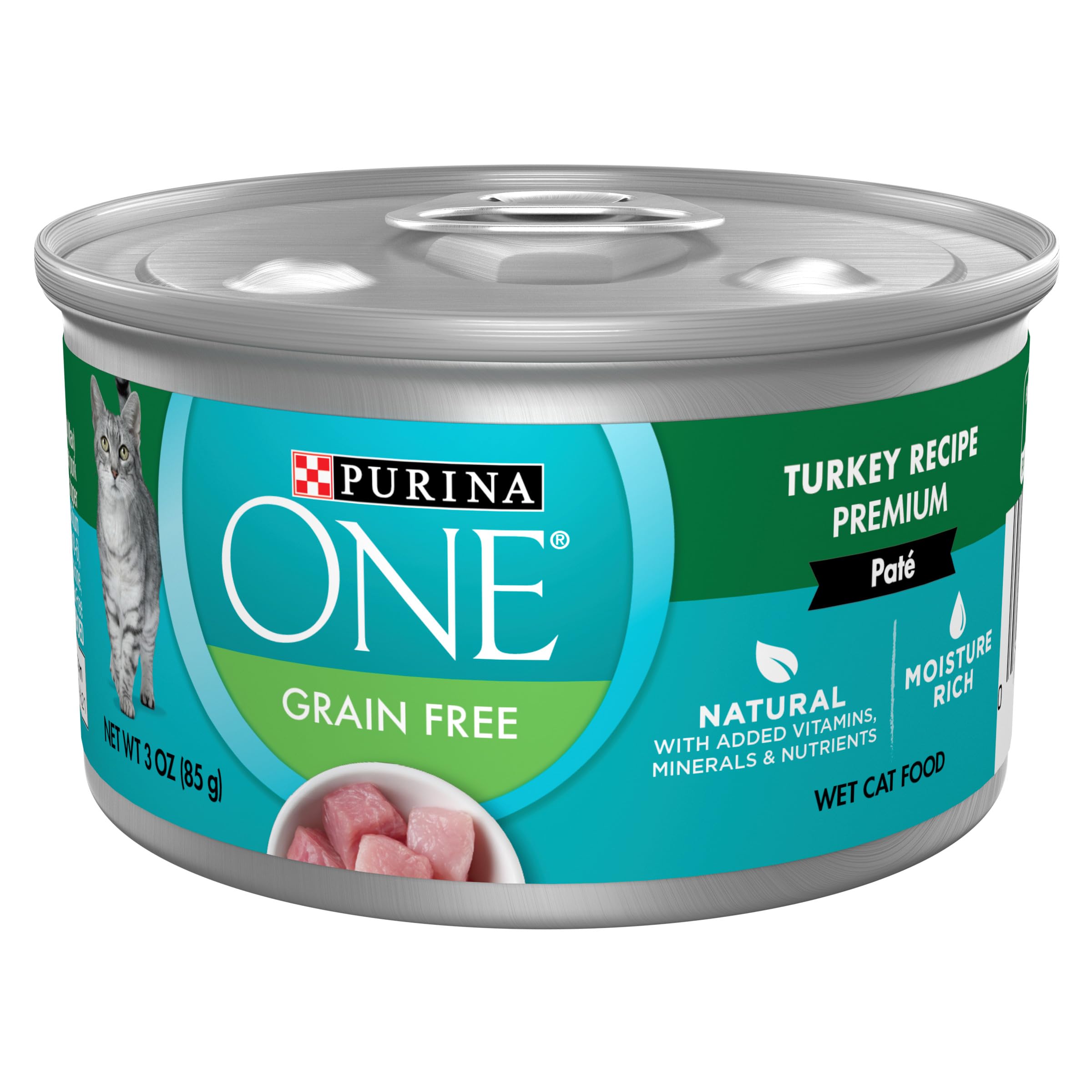 Purina ONE Natural, High Protein, Grain Free Wet Cat Food Pate, Turkey Recipe - (Pack of 24) 3 oz. Pull-Top Cans