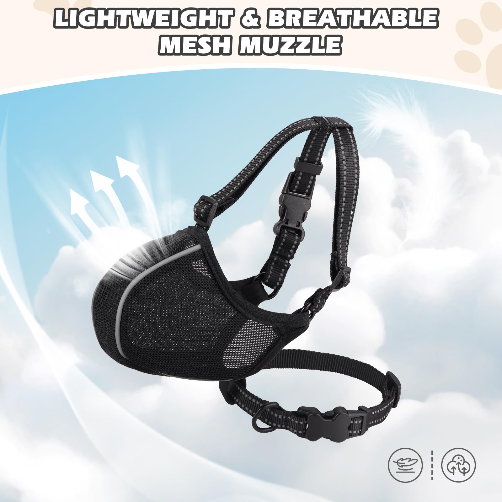 BONTHEE Dog Muzzle - Soft Nylon Adjustable Muzzle for Large Dogs, Black XXL, Prevents Chewing & Biting, Allows Panting & Drinking