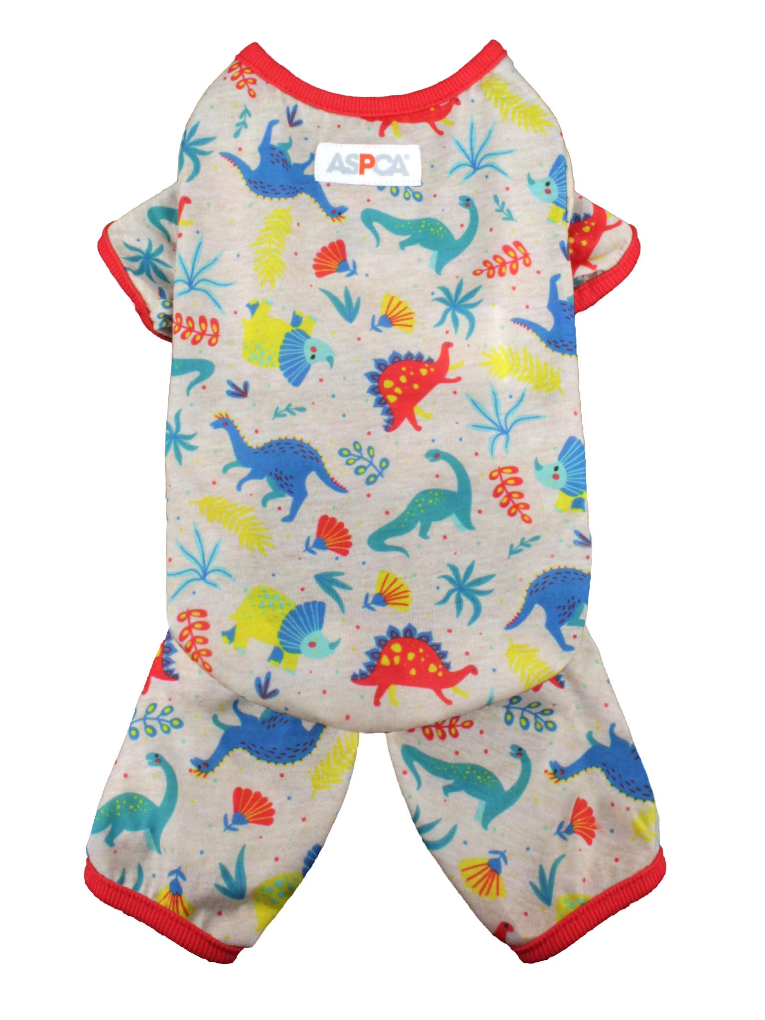 Aspca Dog Pajama For Medium To Large Pets, Soft Fleece Indoor Calming Apparel For Dogs And Puppies With Thin Coat, White Dinosaurs