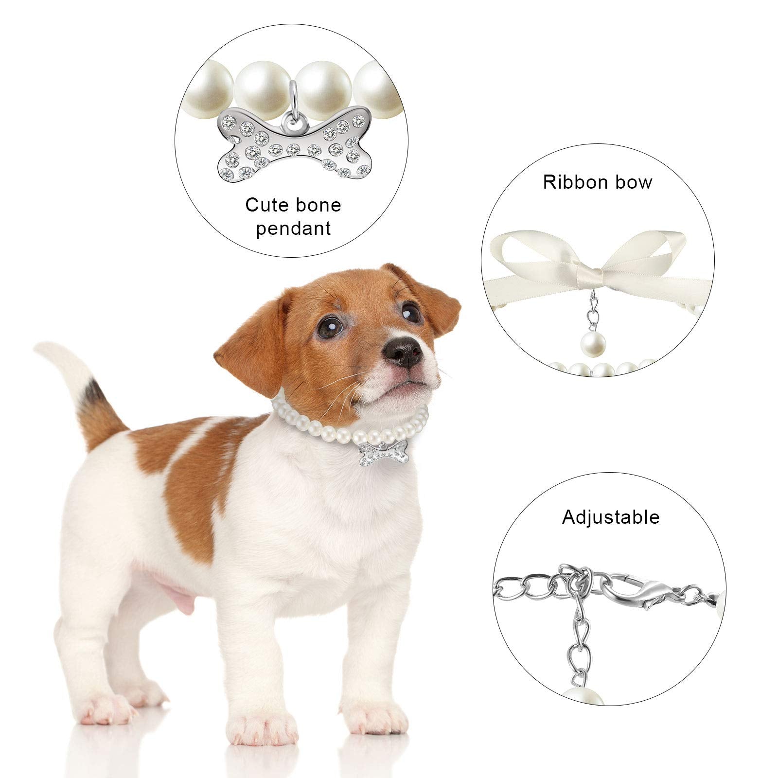 Hicarer 2 Pieces Small Dog Cat Pearl Collars And Pet Pearl Necklace Set Cute Fashion Pet Pu Leather Collars Necklace With Crysta