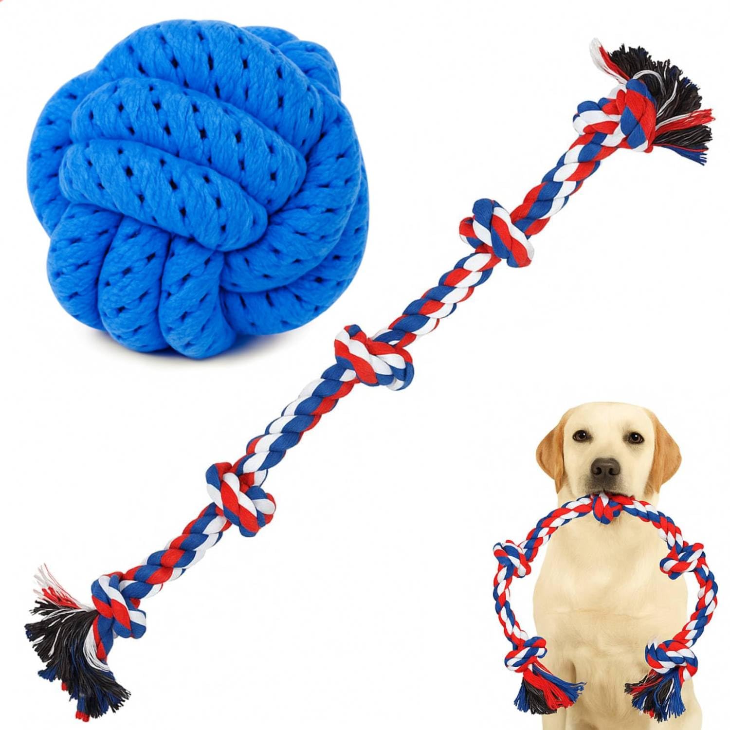Youhavedeal Dog Heavy Duty Chew & Tug Toys For Aggressive Chewers  Indestructible Dog Toys Large Breed, 5 Knots Indestructible 