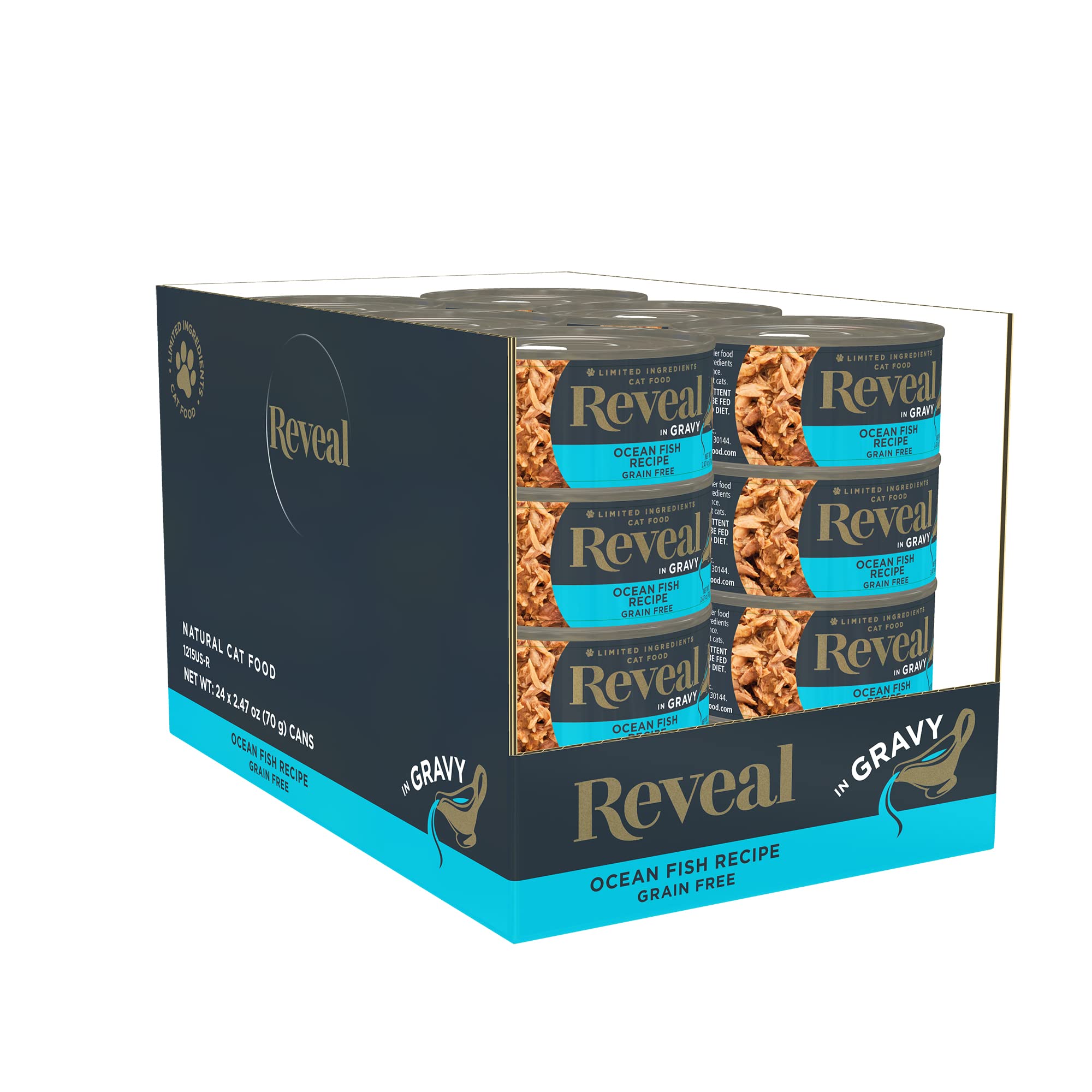 Reveal Natural Wet Cat Food, 24 Count, Grain Free, Limited Ingredient Canned Food for Cats, Ocean Fish in Gravy, 2.47 oz Cans