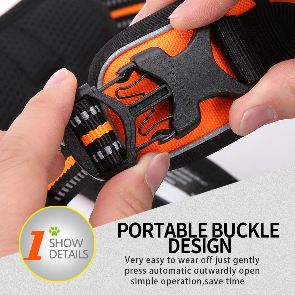 Juxzh Soft Front Dog Harness .Best Reflective No Pull Harness With Handle And 2 Leash Attachments Orange