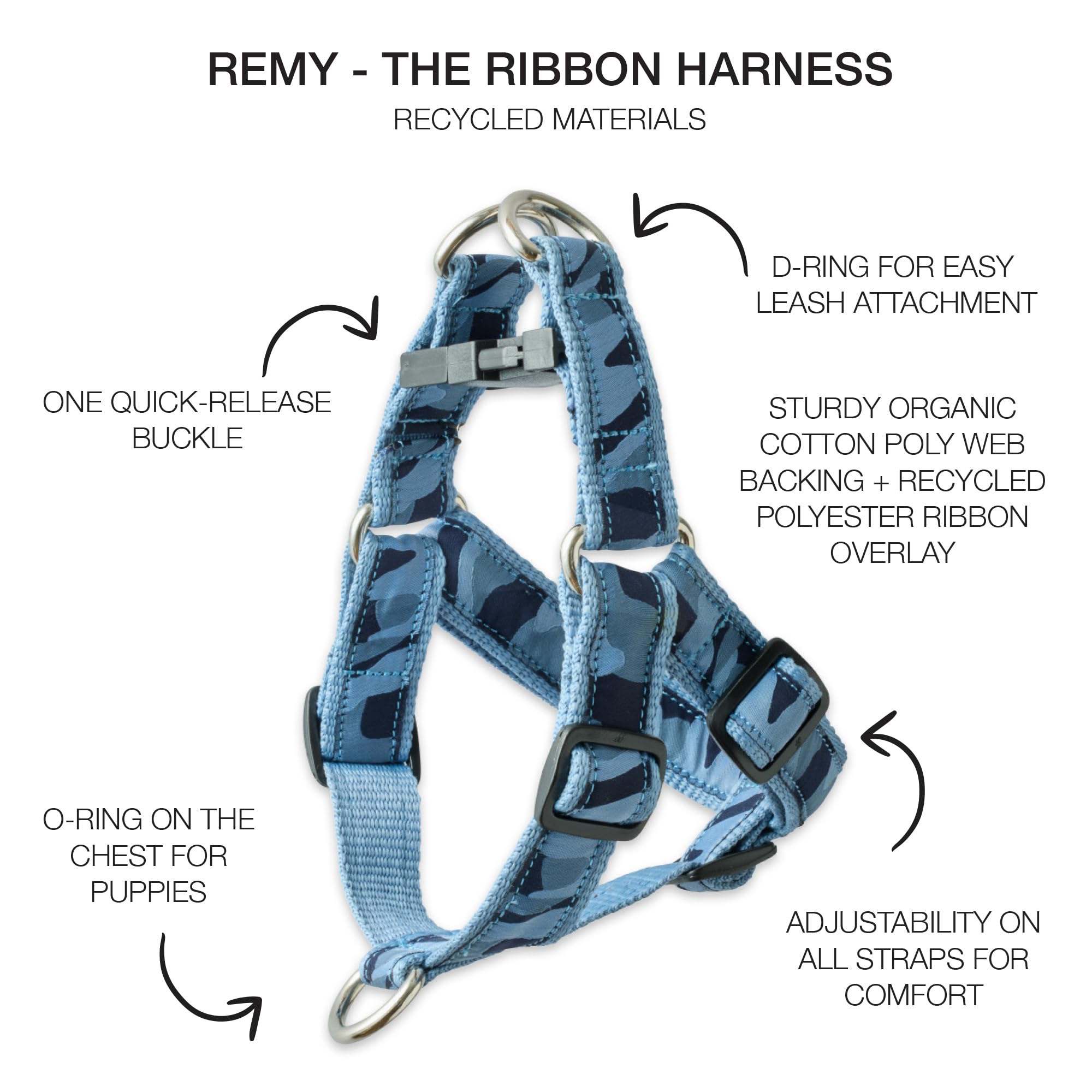 Pet Passion Remy - The Recycled Ribbon Harness, Navy Camo, Xx-Large