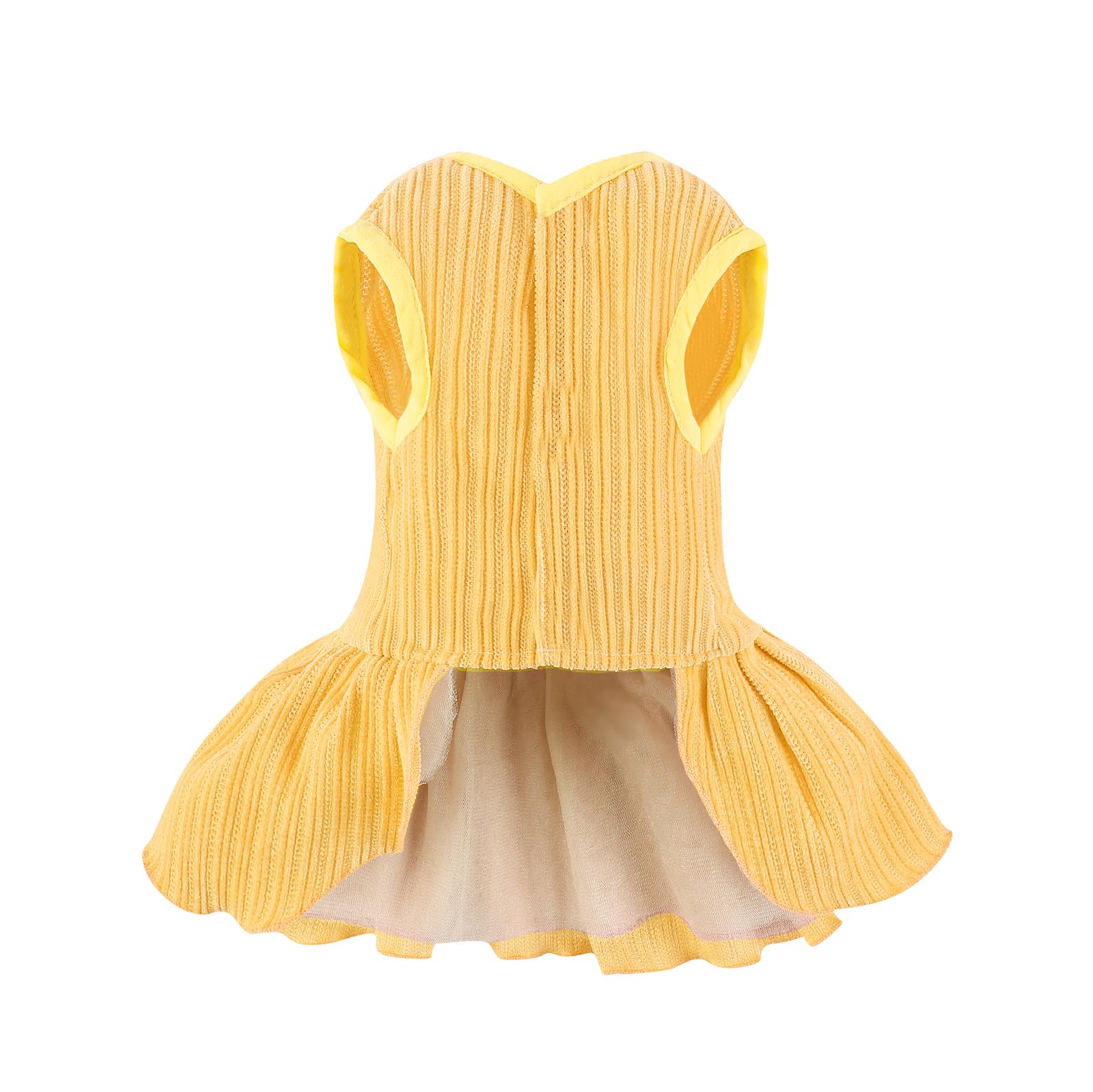 Dog Striped Dress,Pet Girl Bow Costume With Ring And Harness Leash,Dog Wedding Birthday Party Dress(Yellow,Large)