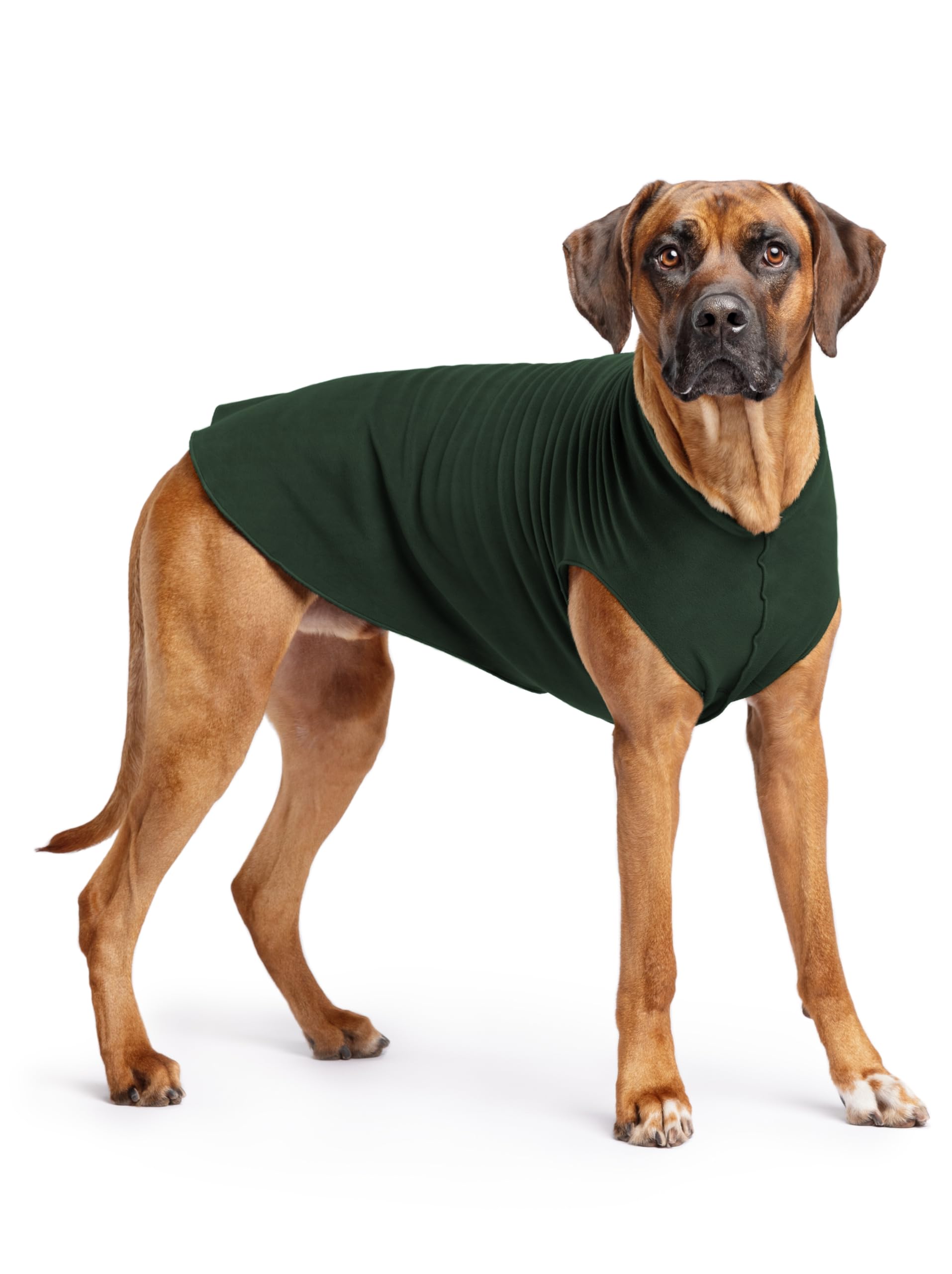 Gold Paw Stretch Fleece Dog Coat, Stretchy Pet Sweater, Machine Washable Pullover For Winter And Fall, Hunter Green, 26