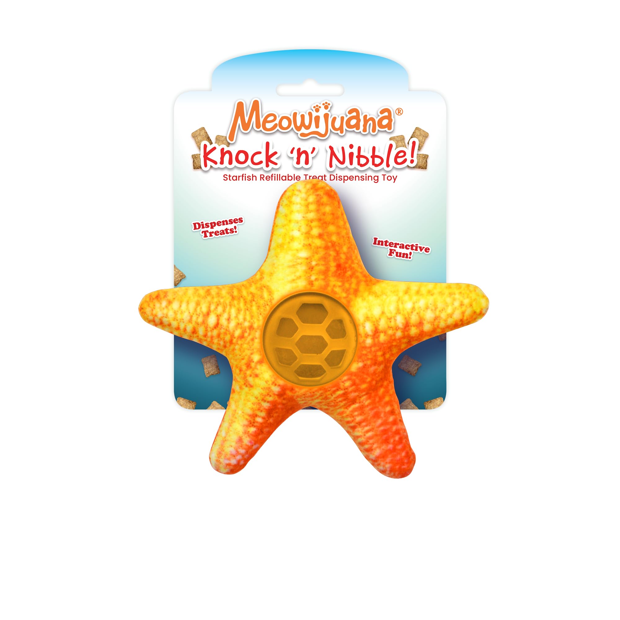 Meowijuana Knock N Nibble Starfish | Refillable Treat Dispensing Cat Toy | Promotes Play and Cat Health | Interactive Puzzle To