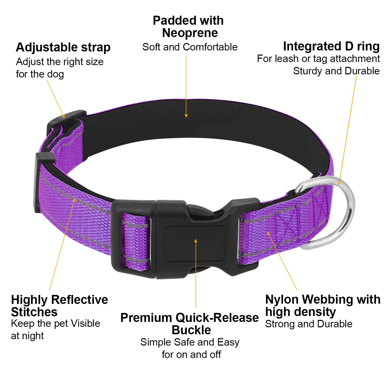 Dog Collars Adjustable For Large Dogs,Heavy Duty Waterproof Dog Collar With Quick Release Buckle,Girl Boy Female Male Reflective