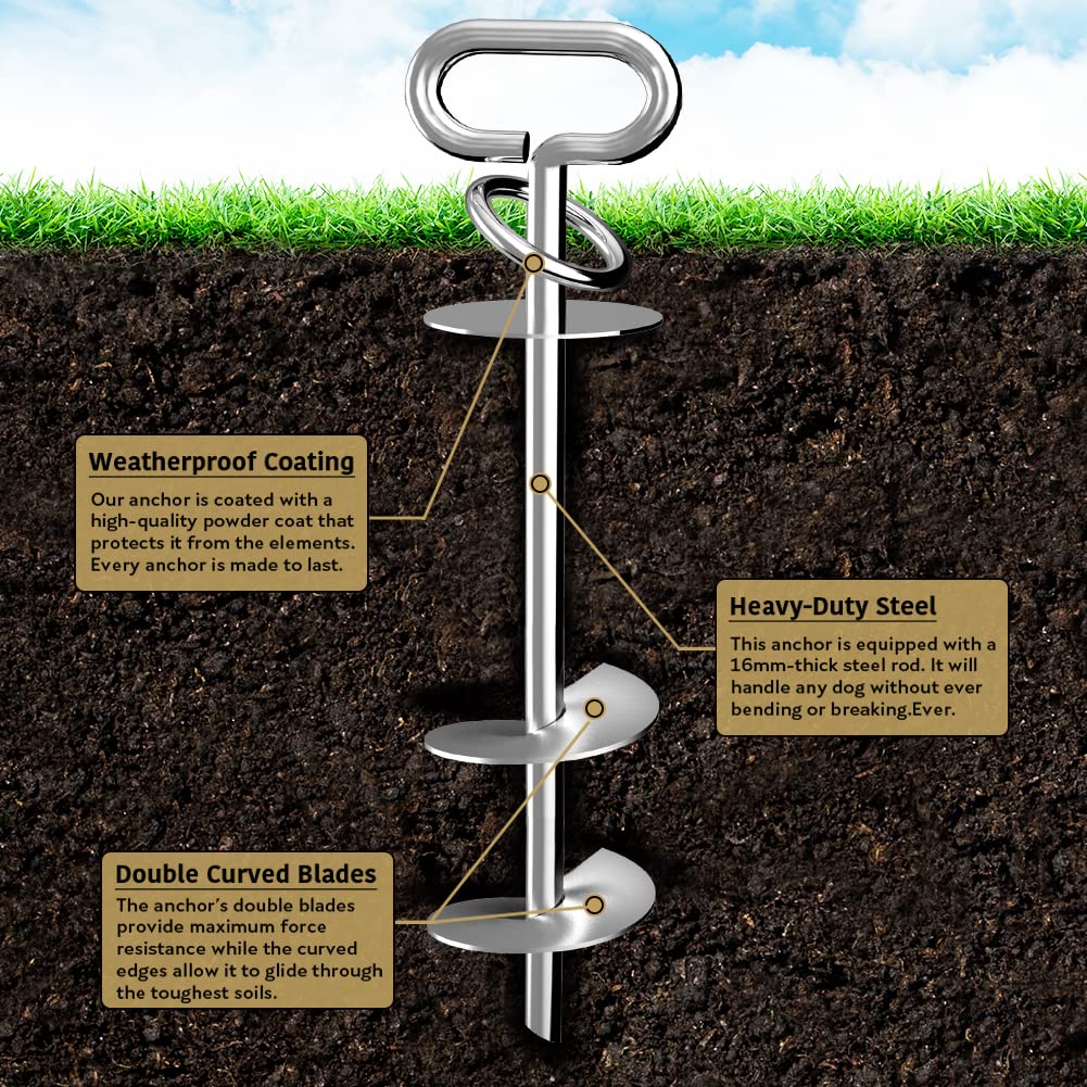 Eurmax Usa Double Lock Heavy Duty Peg Dog Tie Out Bonus 17Ft Dog Tie Out Cable Strong Ground Anchor Kit Holds Large Dogs For Yar