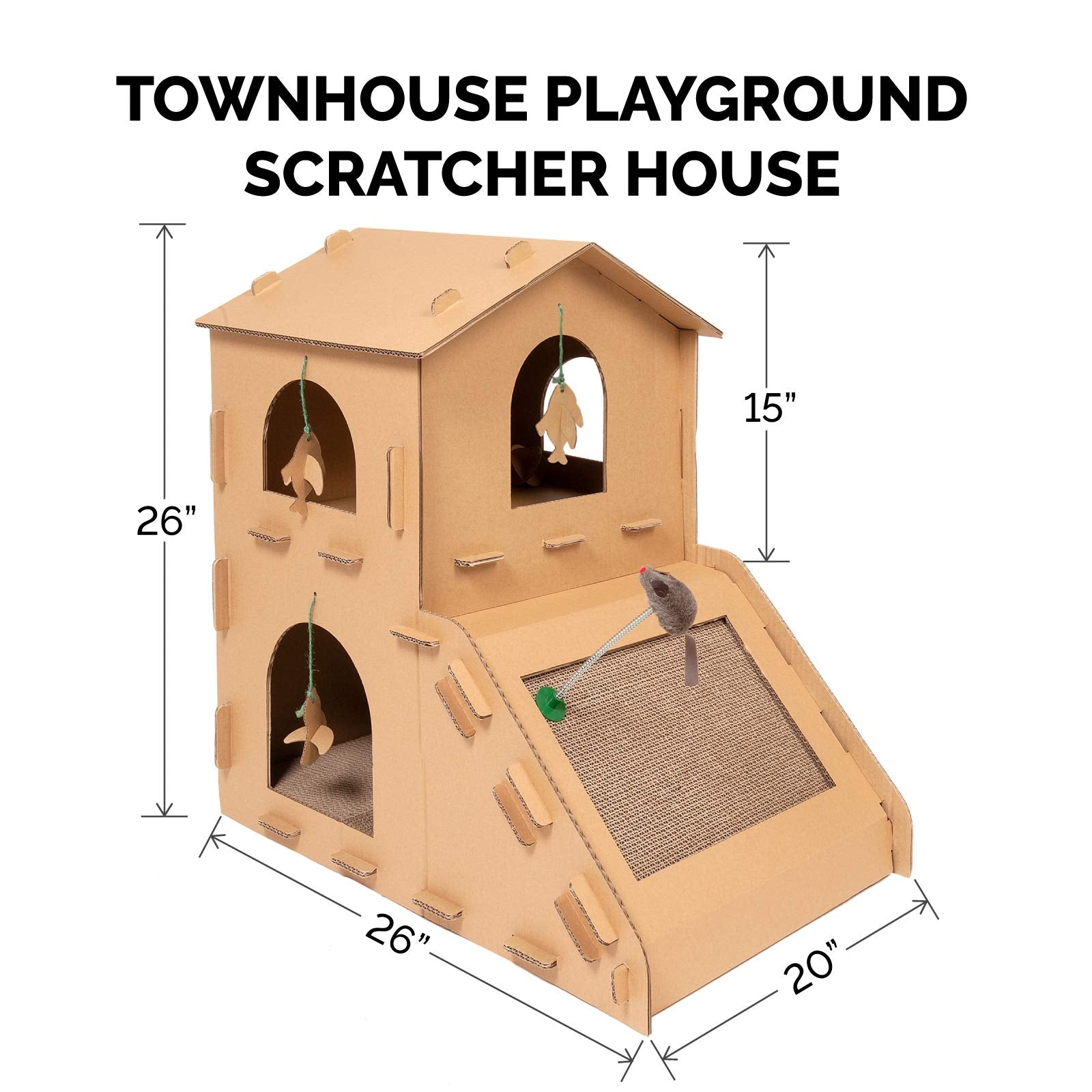 Furhaven Multi-Level Cardboard Cat House W/ Catnip For Indoor Cats, Ft. Scratching Pads & Toys - Townhouse Corrugated Cat Scratc