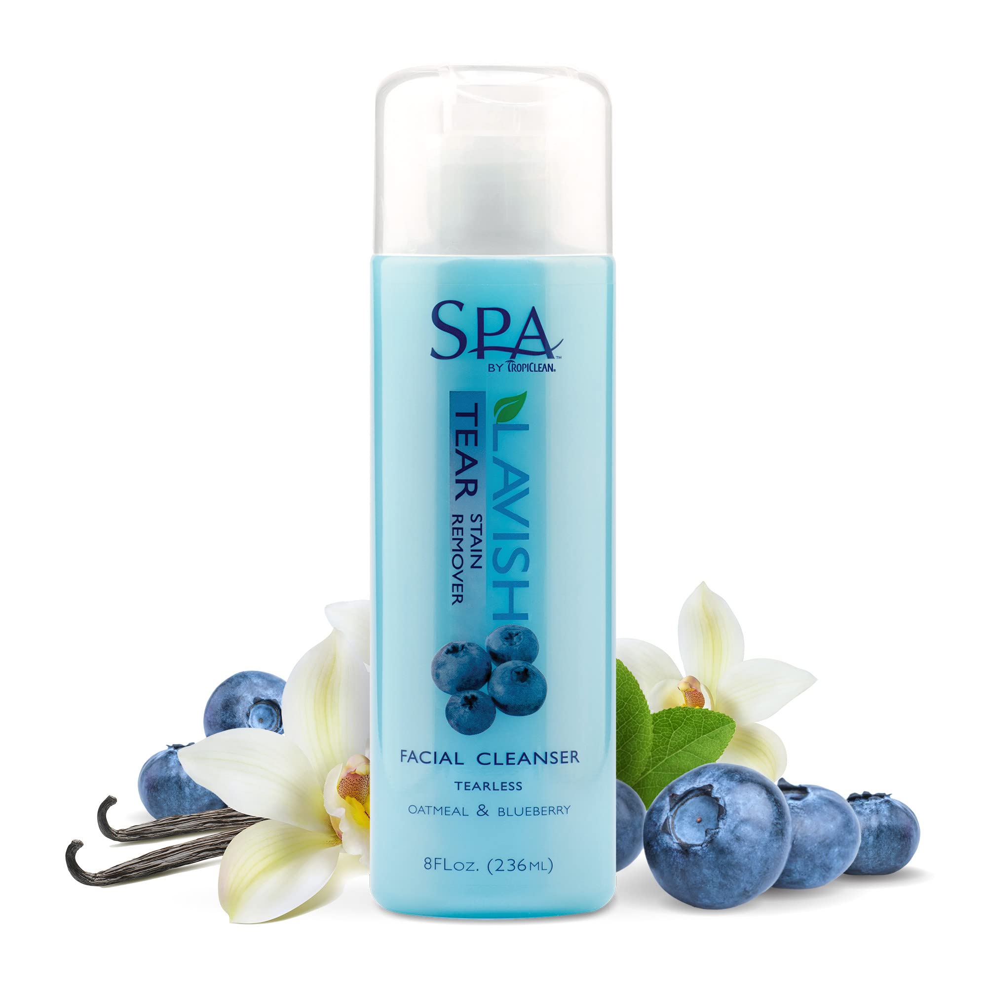 Tropiclean Spa Tear Stain Remover For Dogs | Blueberry Facial Shampoo | Odor Eliminator | Tearless | Whitening And Brightening | Made In Usa | 8Oz.