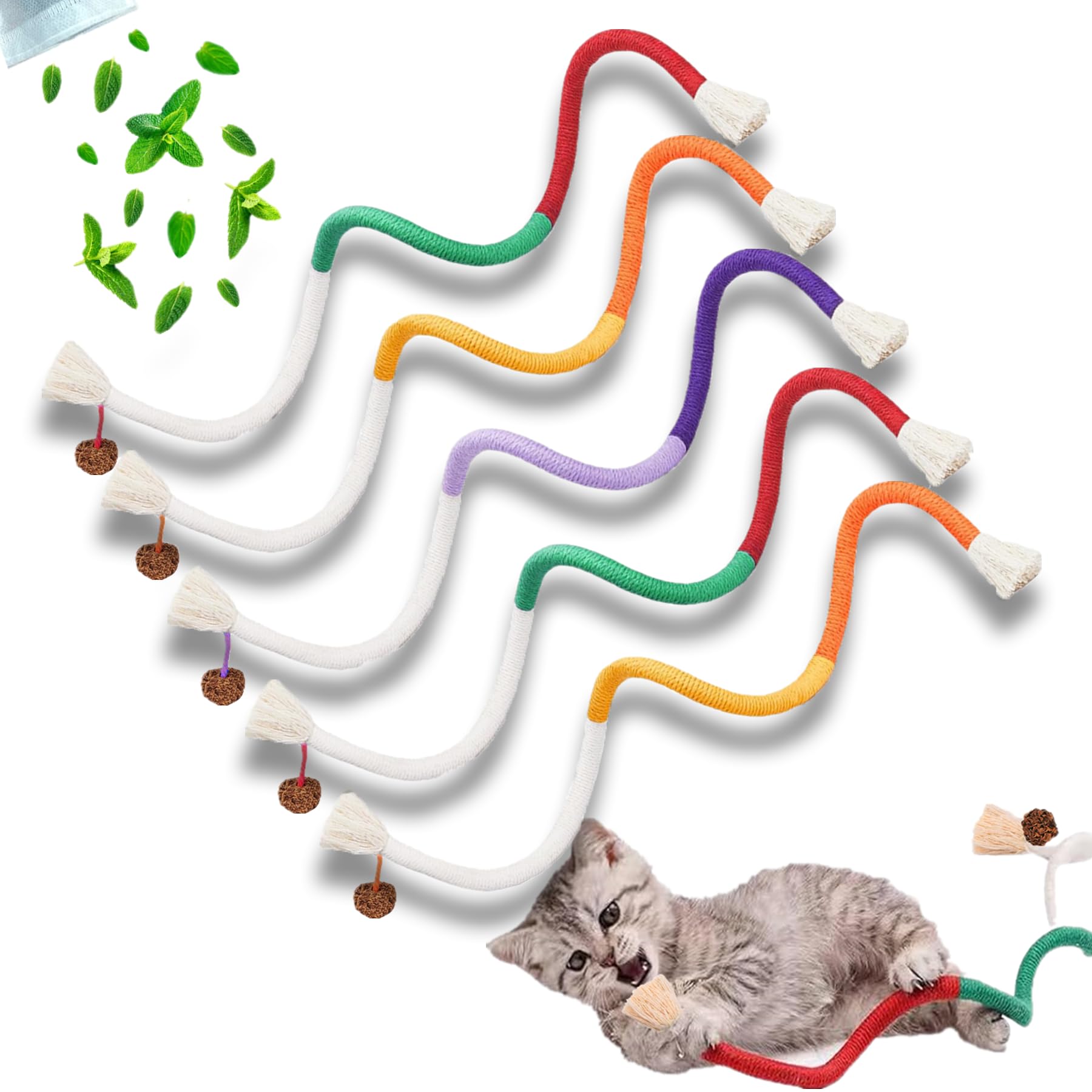 GREMBEB Cat Toys 5Pcs Extended Catnip Toys for Indoor Kitten Kitten Silvervine Chew Molar Scratch Interactive Cotton Rope Cleani