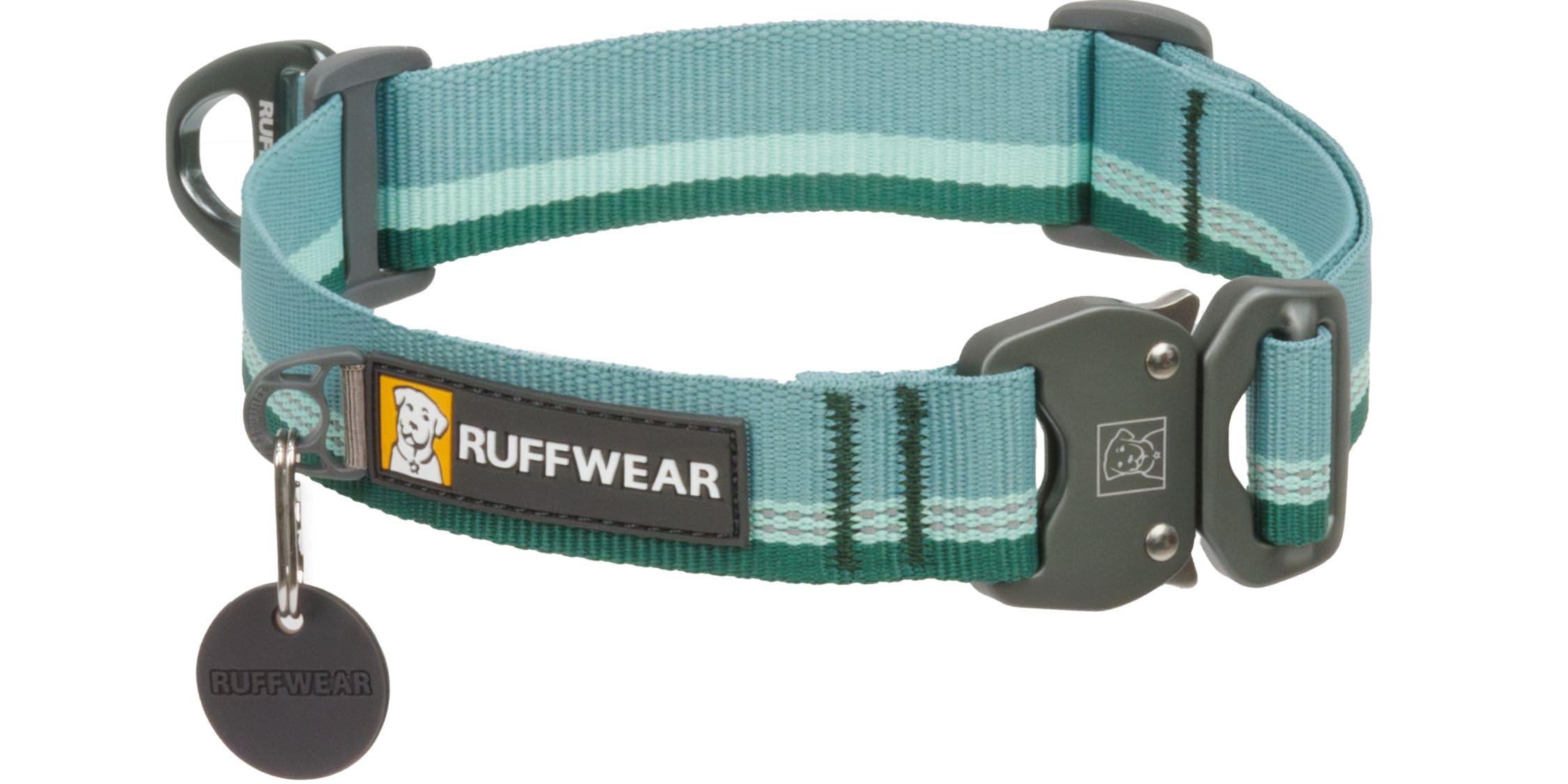 Ruffwear, Top Rope Dog Collar, Reflective Metal Buckle Dog Collar for Everyday Use, River Rock Green, 14-20