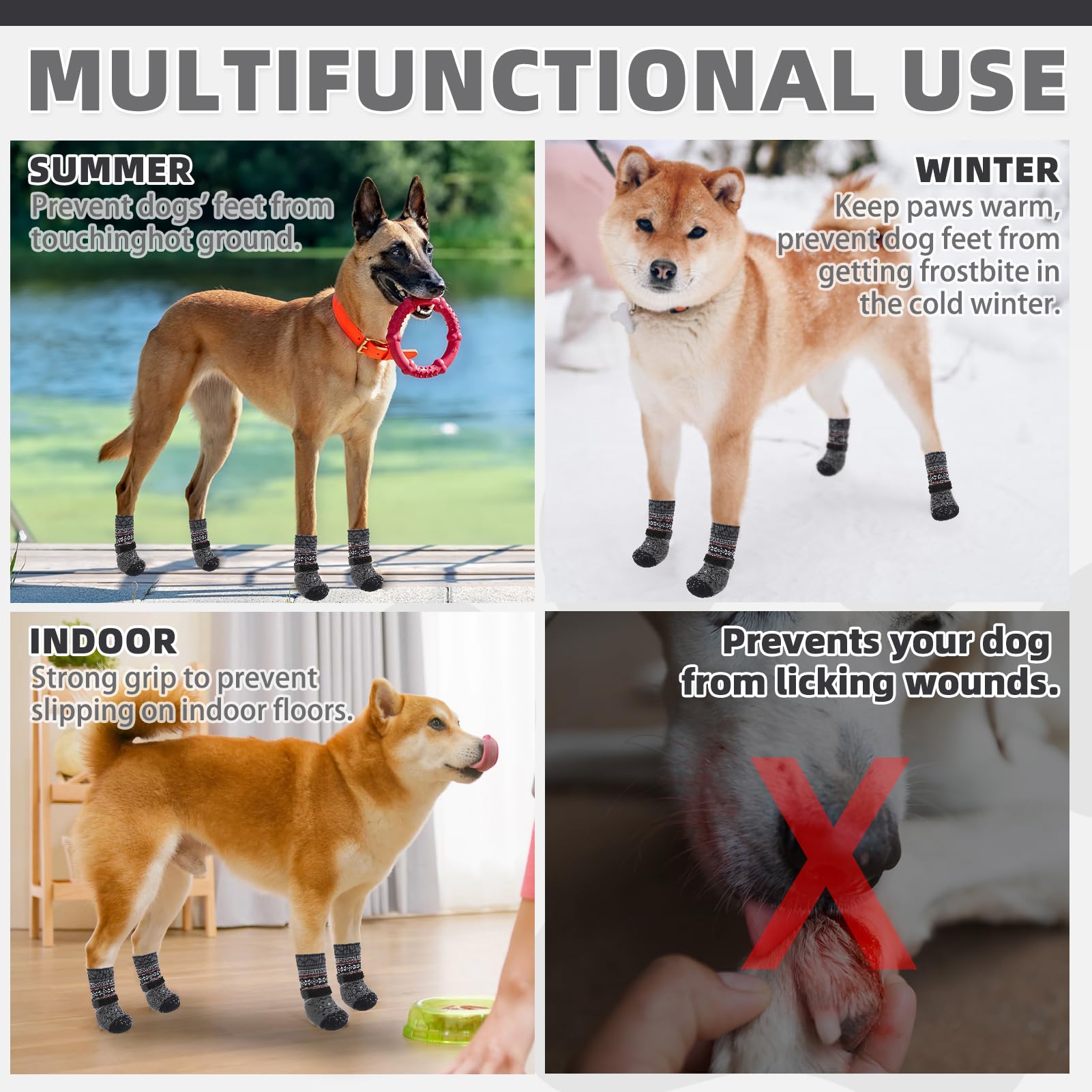 Kooltail Dog Socks For Hot/Cold Pavement To Prevent Licking Paws Scratching,Anti Slip Pet Boots&Paw Protector For Hardwood Floor