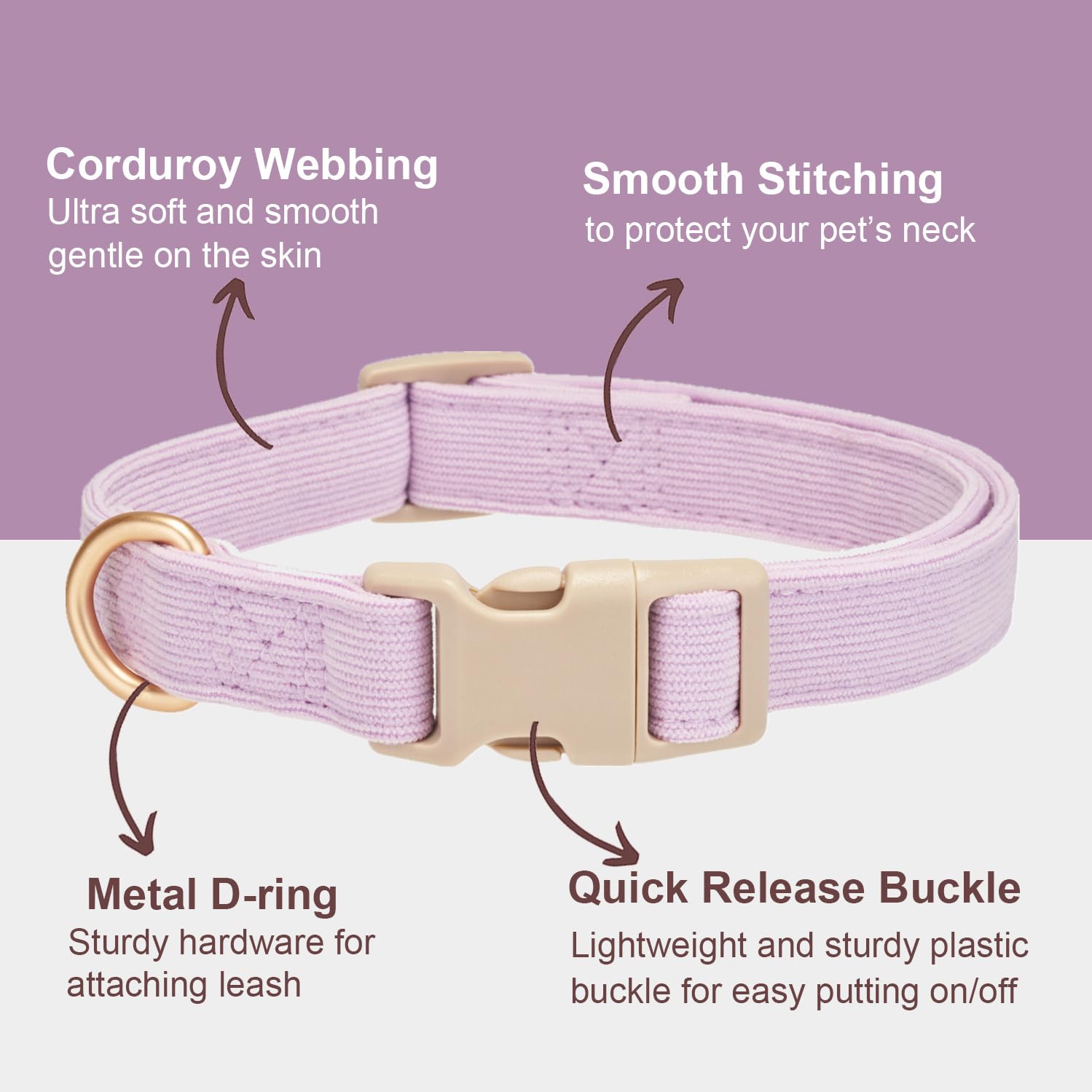 Yudote Soft Cotton Dog Collar Adjustable Corduroy Dog Collars For Small Medium Large Dogs(Purple,Large)