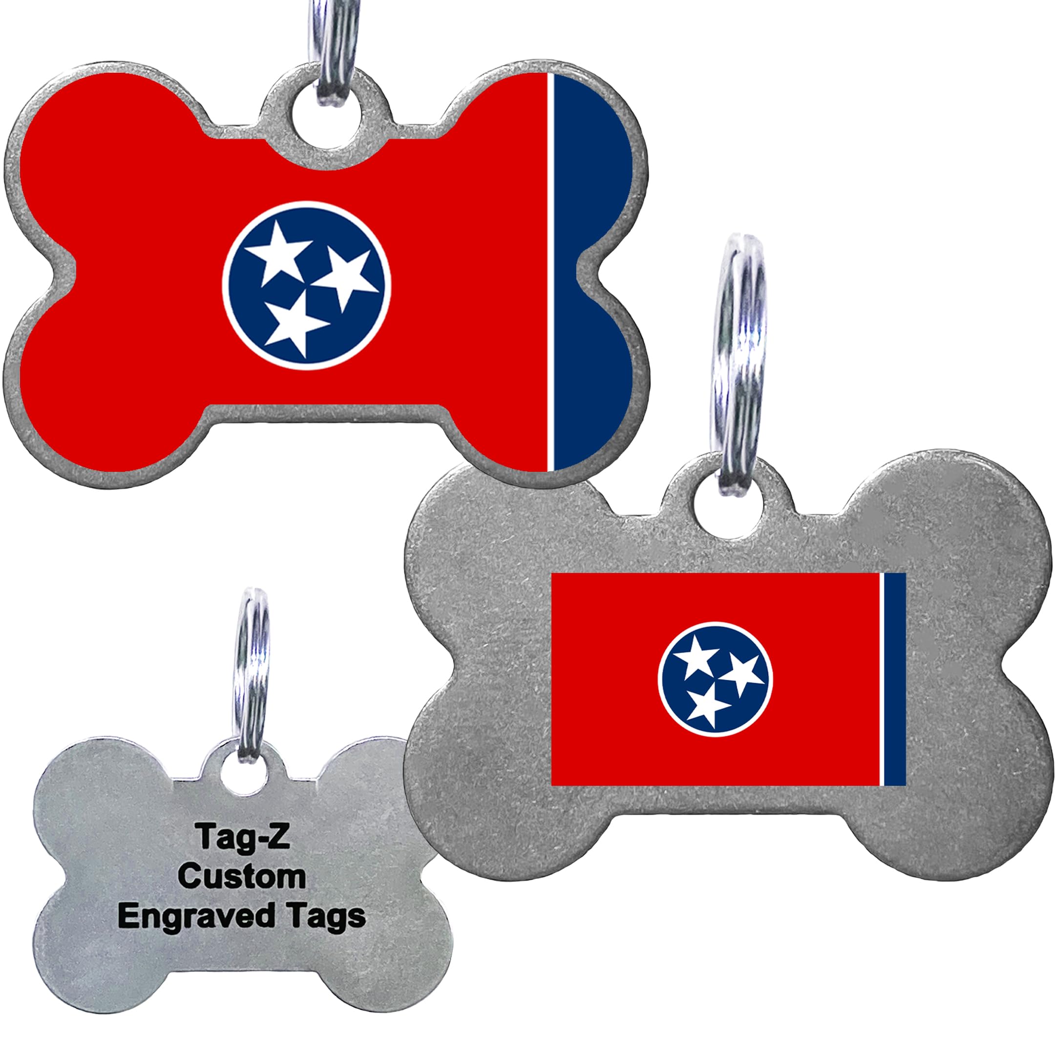 Tennessee Flag Pet Id Tags, Custom Printed And Laser Engraved Bone