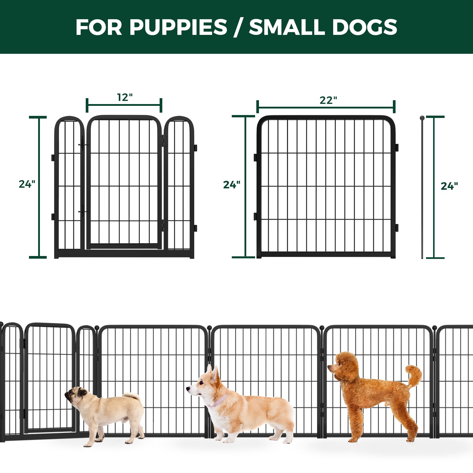 FXW Indoor Dog Playpen - 24" Metal Pet Fence for Small Dogs, 12 Panels, Black