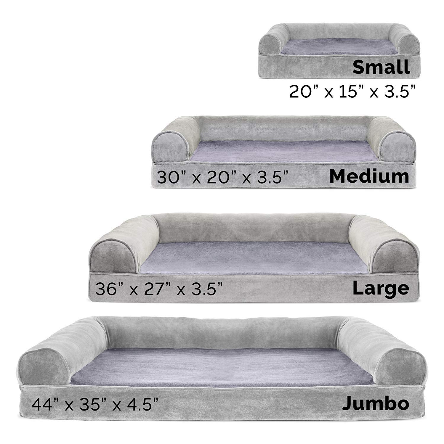 Furhaven Orthopedic Dog Bed For Large/Medium Dogs W/ Removable Bolsters & Washable Cover, For Dogs Up To 55 Lbs - Faux Fur & Velvet Sofa - Smoke Gray, Large