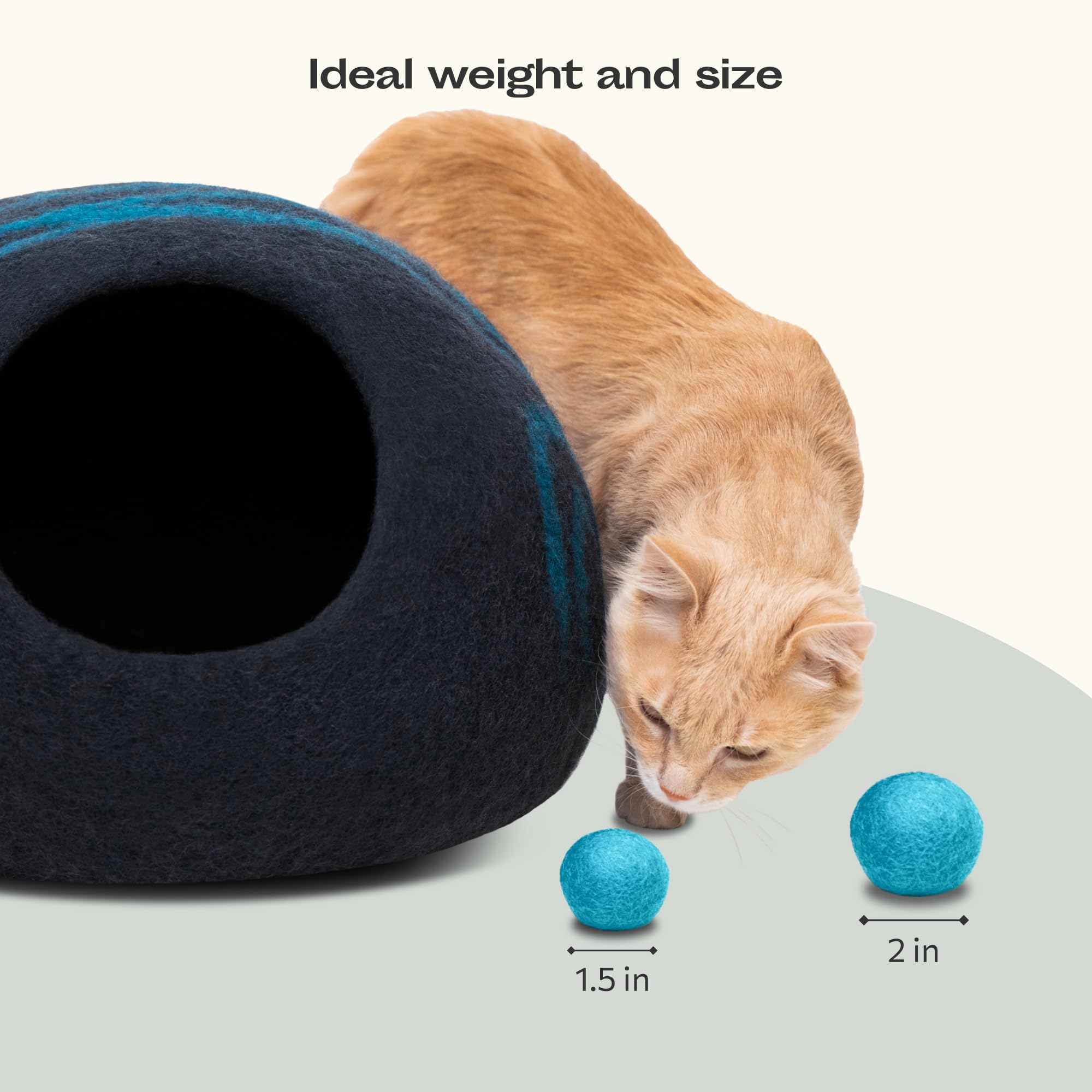 MEOWFIA Wool Ball Toys - 6-Pack Felted Wool Cat & Dog Balls - 1.5" Aquamarine Mini Tennis Balls - Model 215