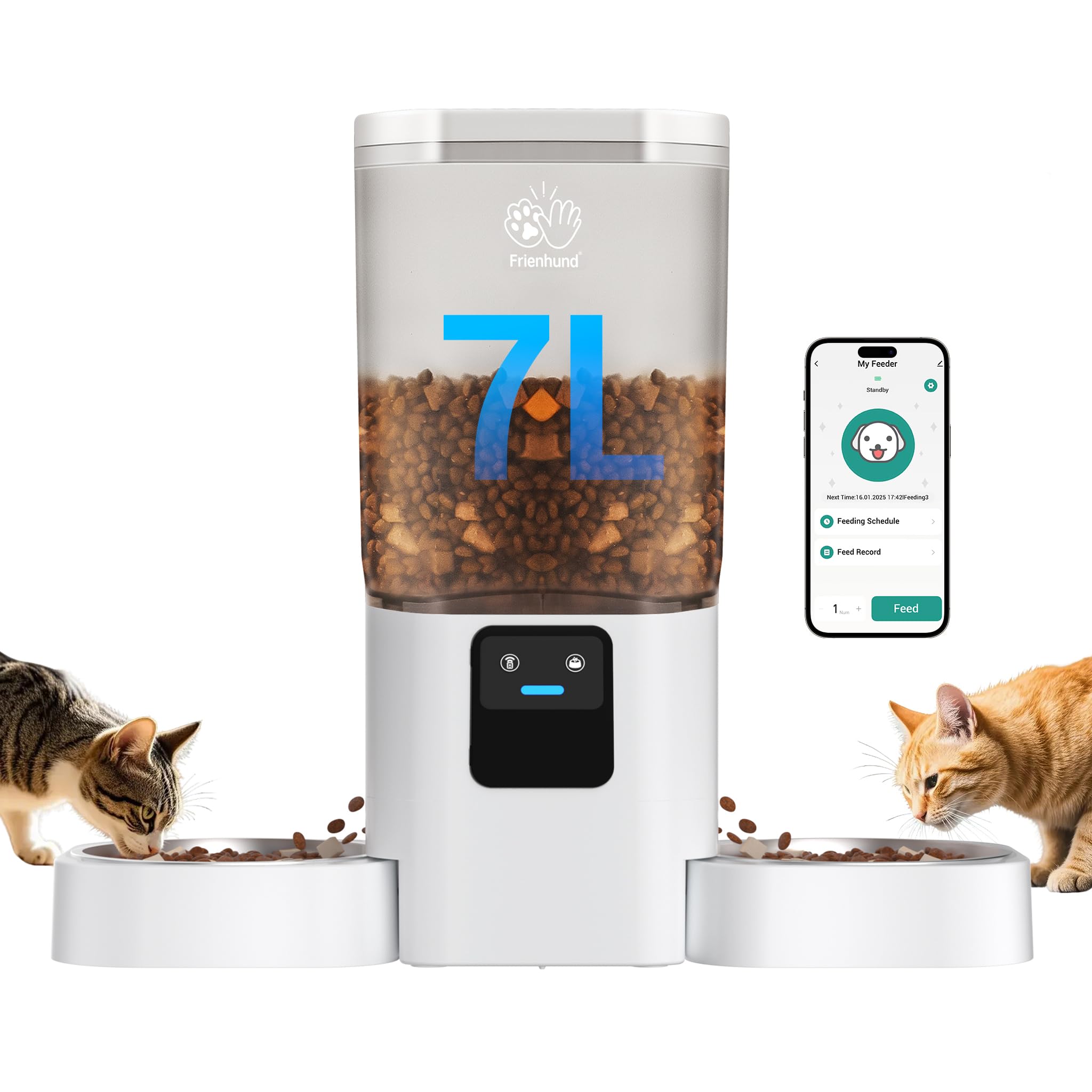 Automatic Cat Feeder with Slow Feed for 2 Cats: 5G WiFi Automatic Dog Feeder with 7L Large Food Storage Container,Cat Food Dispe