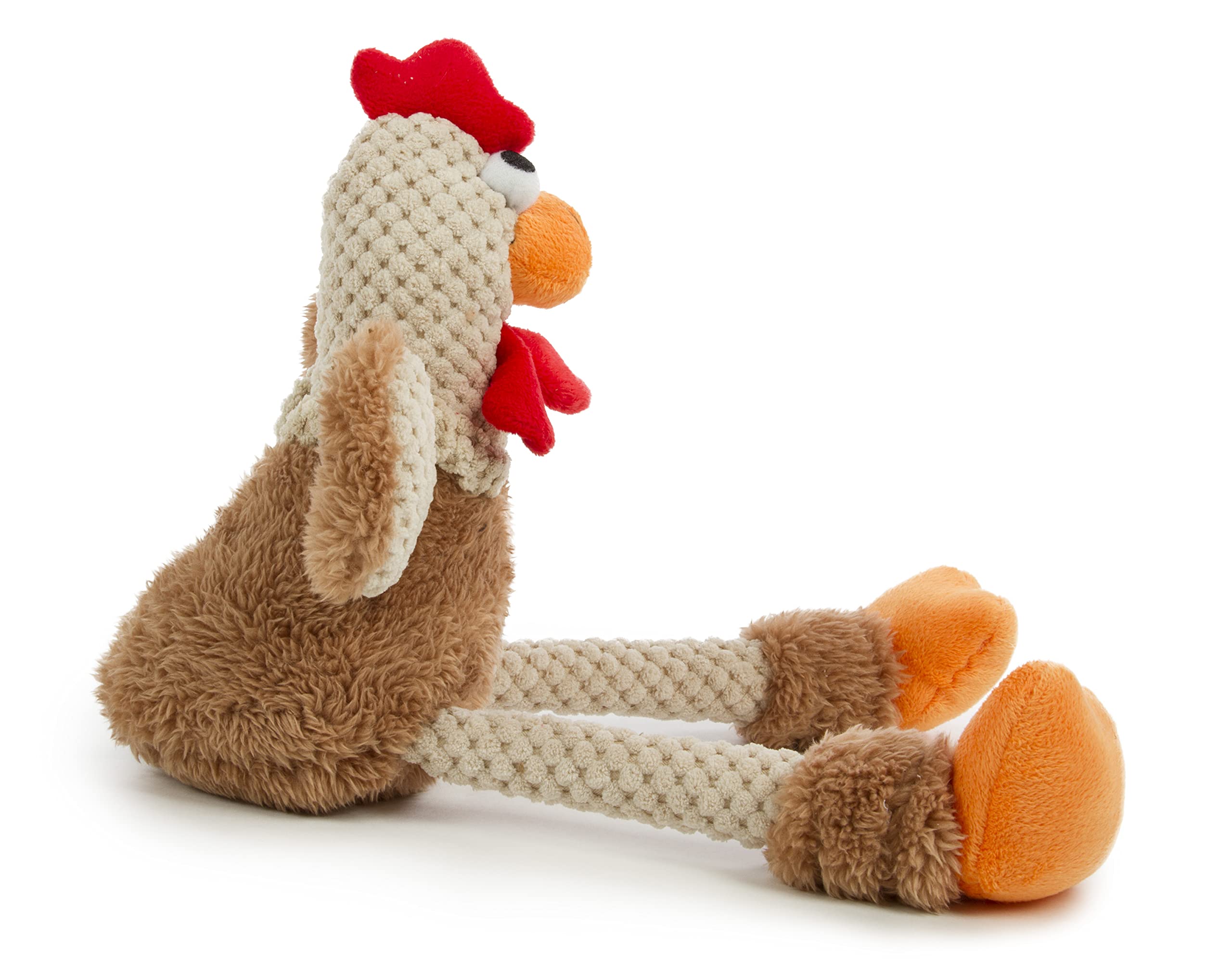 goDog Checkers Skinny Rooster Squeaky Plush Dog Toy - Chew Guard Technology, Brown, Small Size