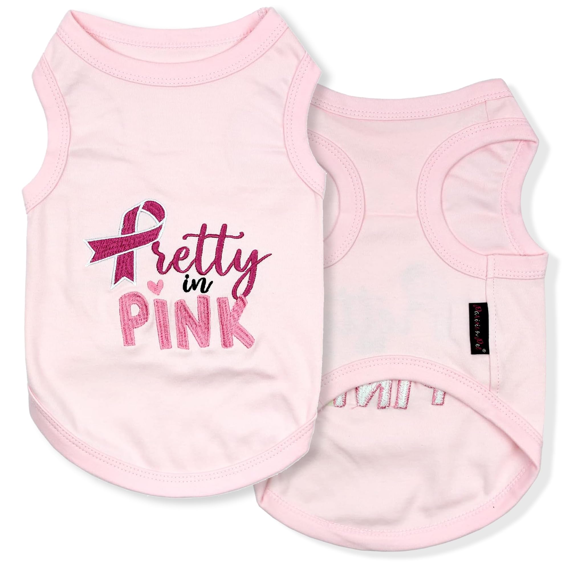 Parisian Pet Dog Tshirt - Embroidered “ Pretty In Pink “ Girl Dog Shirt - Breathable And Lightweight Dog Clothes - Sleeveless Dog Tee Shirts - Machine Washable Dog Shirt For Large Dogs - L