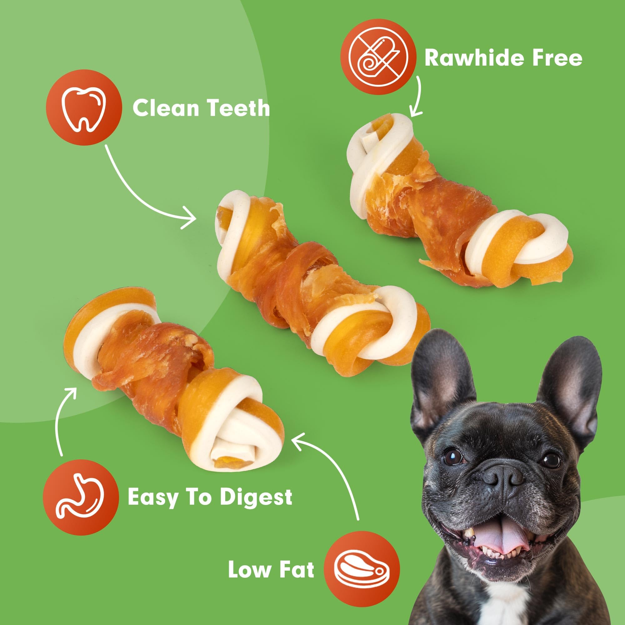 MON2SUN 2.5  Rawhide Free Dog Treats with Mixed Vegetables, Chicken Wrapped Mini Knot Bones for Small Dogs, Healthy Snacks for B