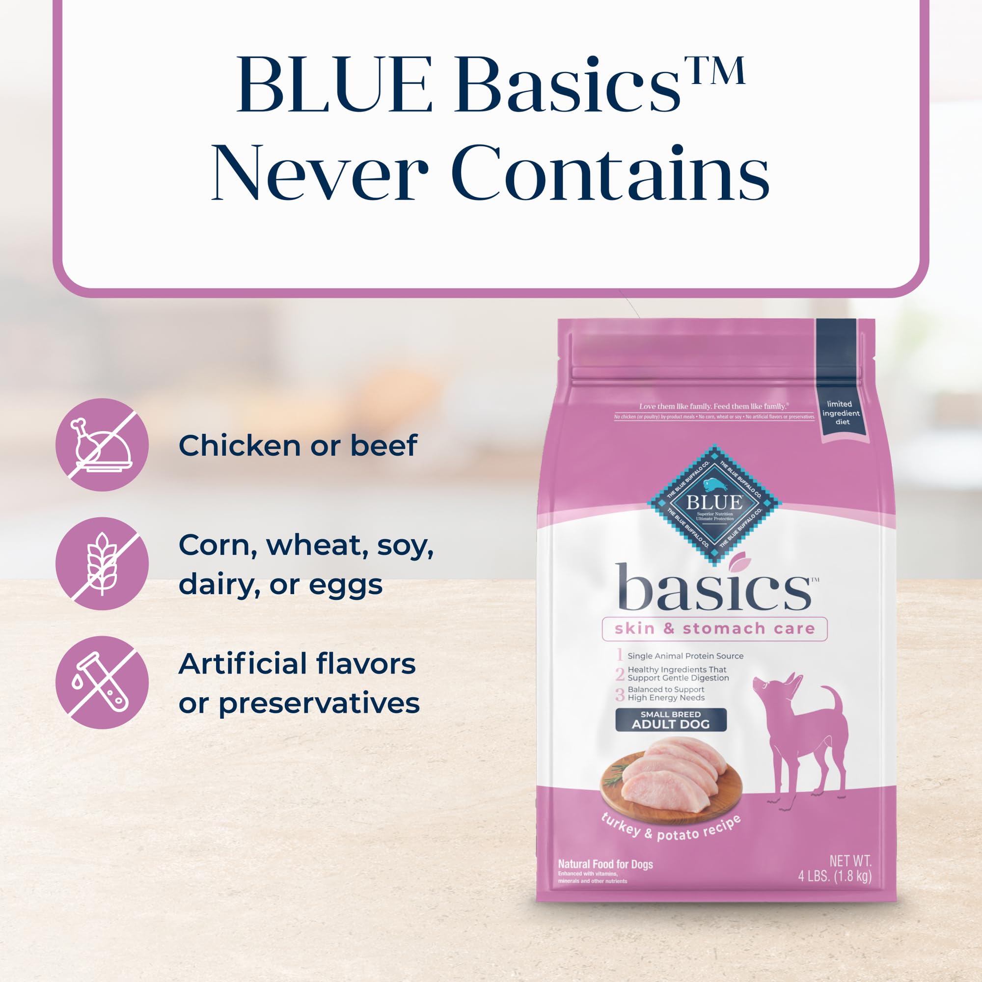 Blue Buffalo Basics Dry Dog Food for Small Breeds, Limited Ingredient Turkey Recipe, 11-lb Bag