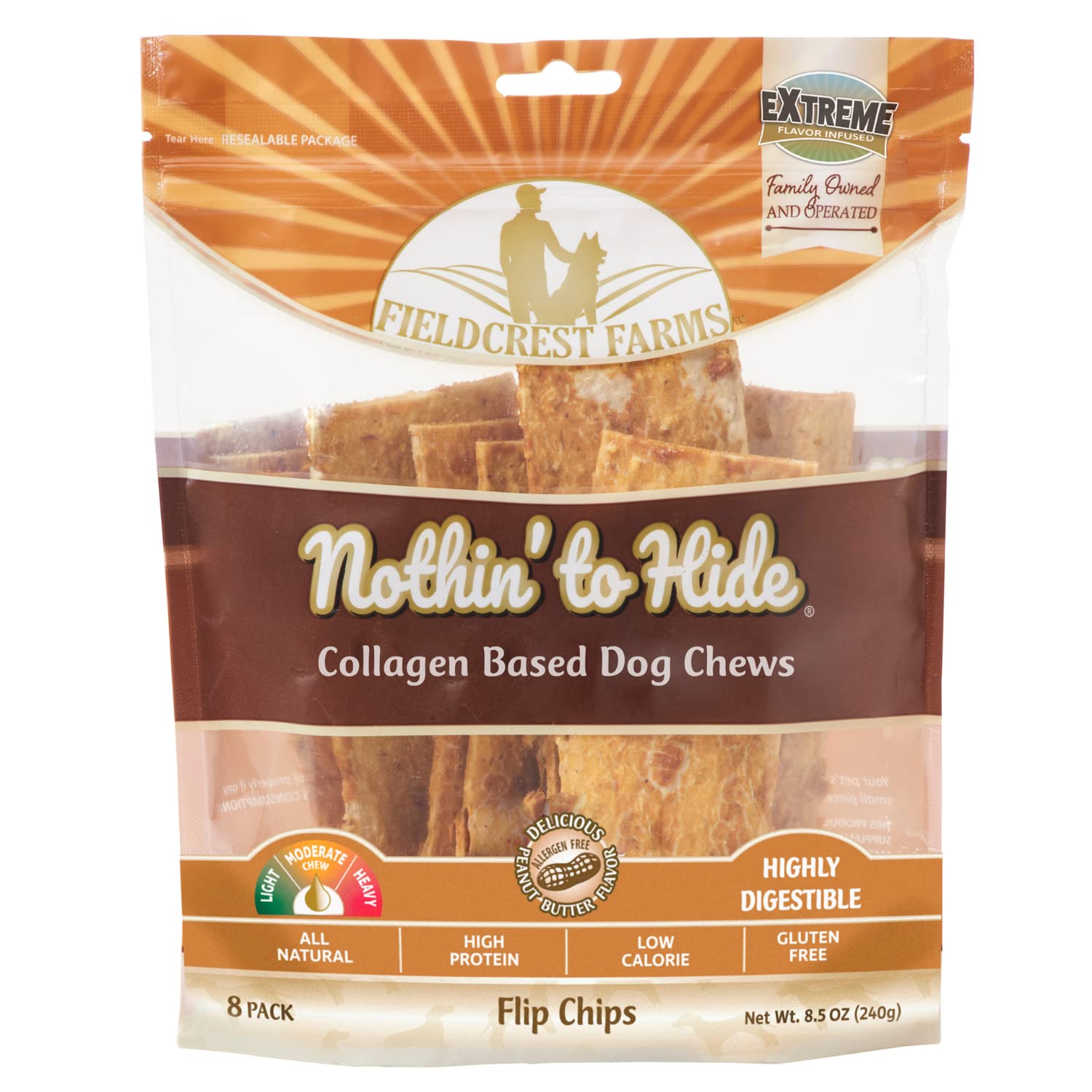 Fieldcrest Farms Nothin to Hide Flip Chips Chews for Dogs - All Natural Rawhide Alternative Treats for Dogs, Chicken, Beef or Pe
