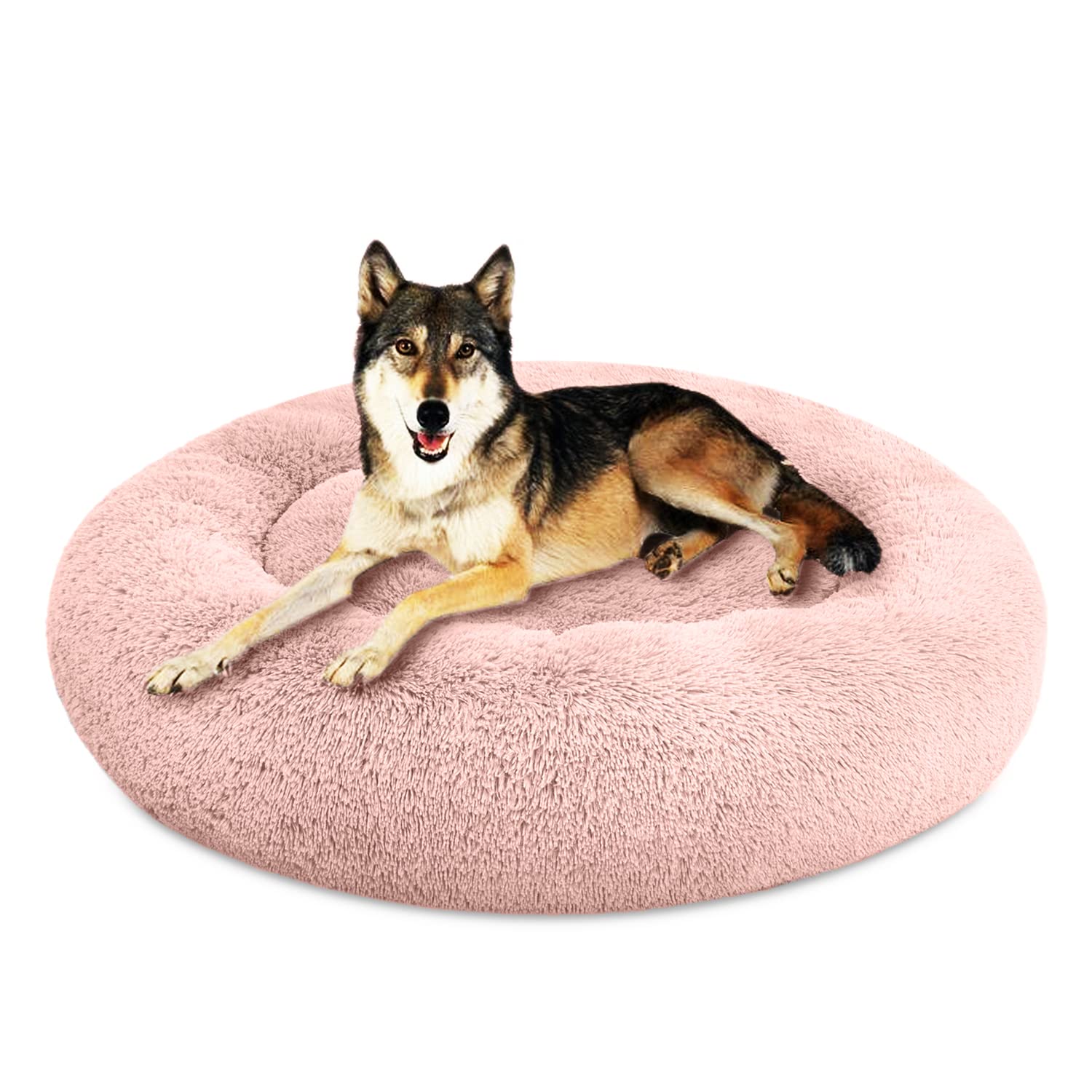 Savfox Calming Dog Bed, Anti Anxiety Dog Bed, Plush Donut Dog Bed For Small Dogs, Medium, Large & X-Large, Soft Fuzzy Comfy Dog 