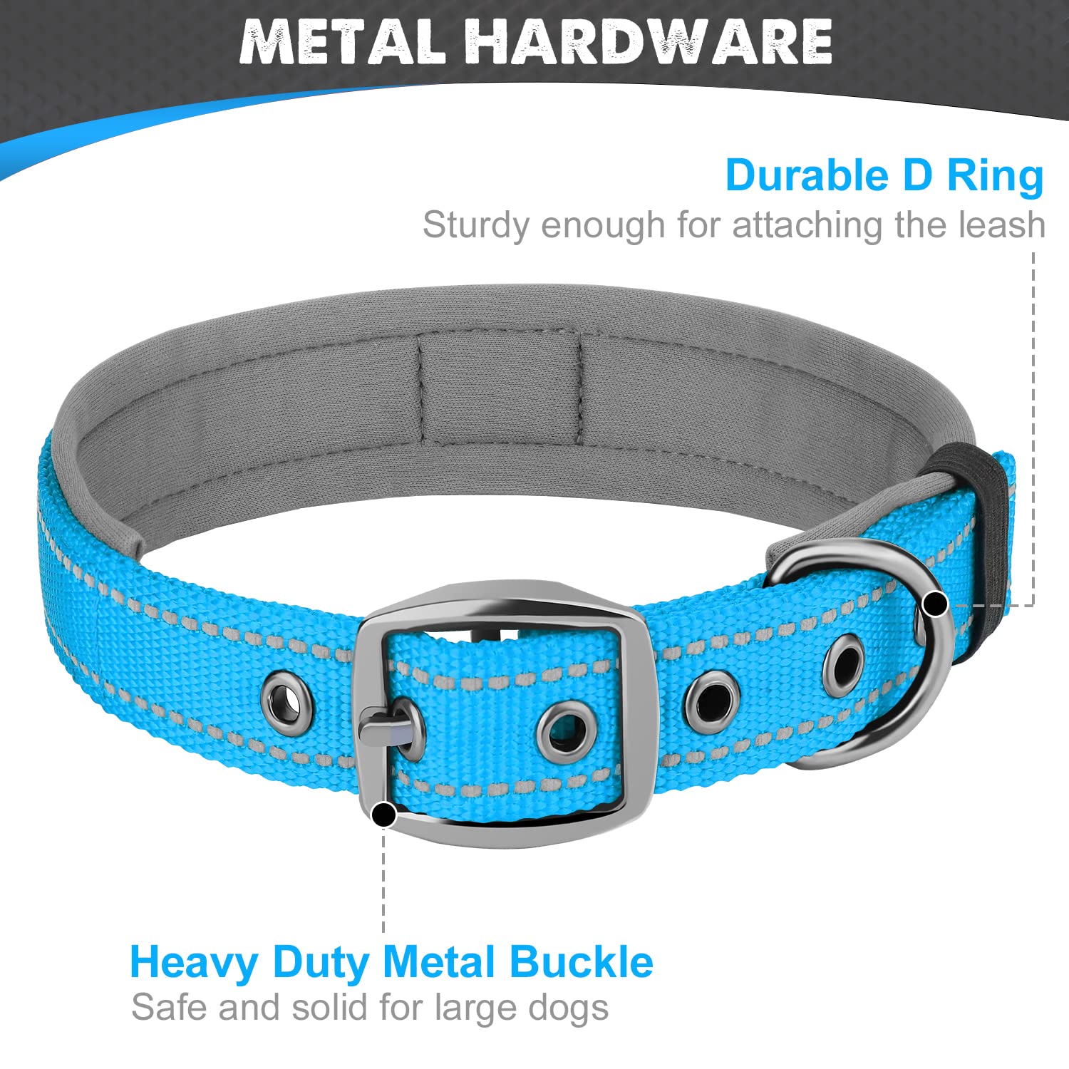 Joytale Dog Collar For Medium Dogs, Neoprene Padded And Adjustable, Reflective Wide Heavy Duty Pet Collars With Durable Metal Be
