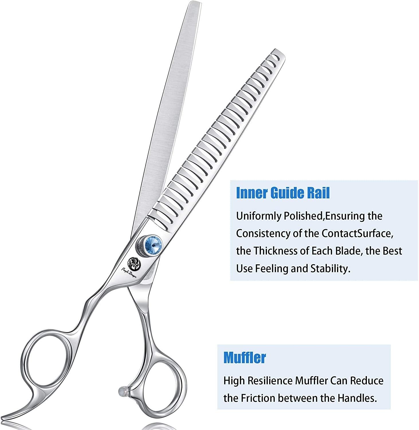Purple Dragon 8.0'' Left Handed Professional Pet/Dog Grooming Hair Cutting Scissors&Downward Curved Scissor &Chunker Shears With