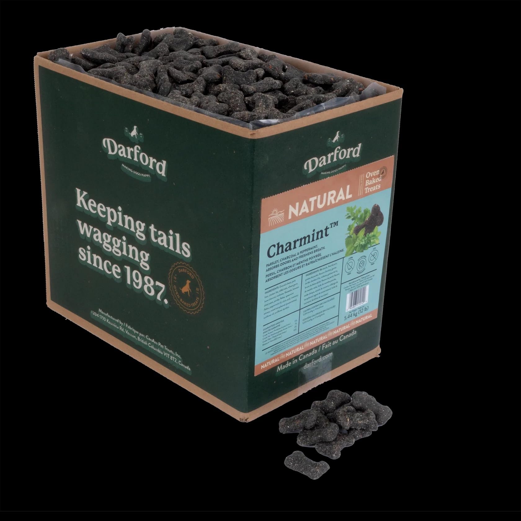 Darford Natural Charmint Dog Treats - Breath-Freshening Parsley, Charcoal & Peppermint - Mini Bone Shape - Oven-Baked in Canada 