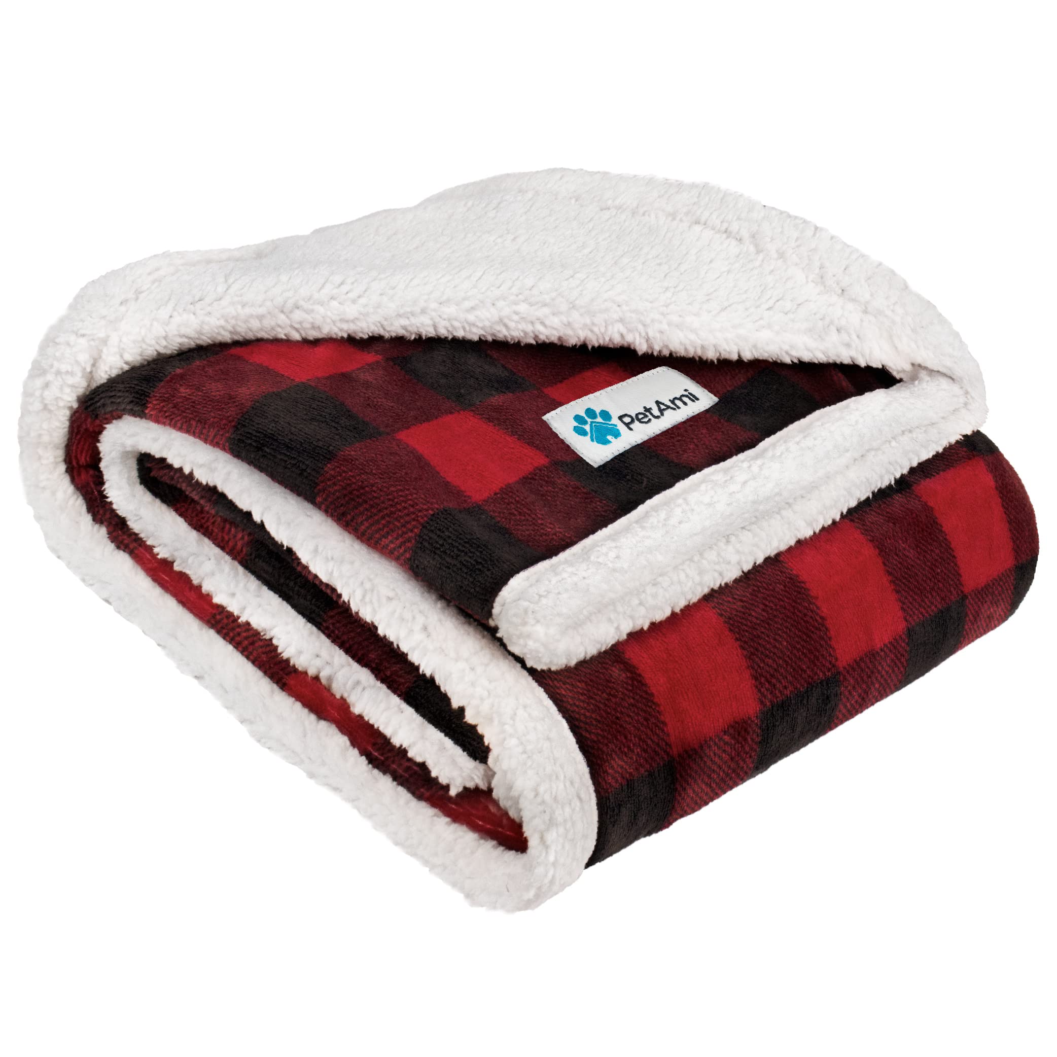 Petami Dog Blanket For Medium Large Dogs, Pet Bed Blanket Cat Puppy Kitten, Fleece Furniture Couch Cover Protector Sofa Car, Soft Sherpa Dog Throw Plush Reversible Washable, 40X60 Checker Red