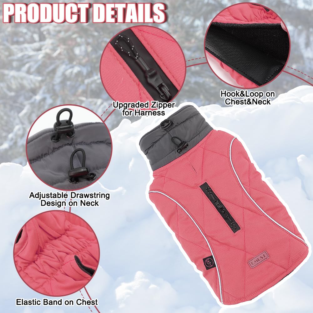Emust Winter Coats - Warm Dog Jacket, British Style, Fleece, Windproof For Cold Weather, Pink, Xs