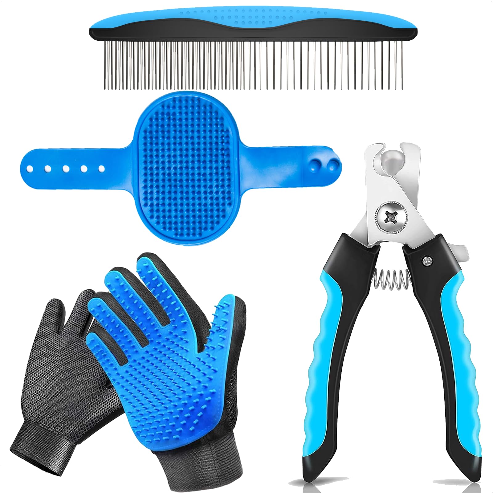 NVNAN 5-in-1 Pet Grooming Kit: Deshedding Rake, Nail Clipper, Grooming Gloves & Massage Brush for Dogs and Cats (Nail Clipper Se